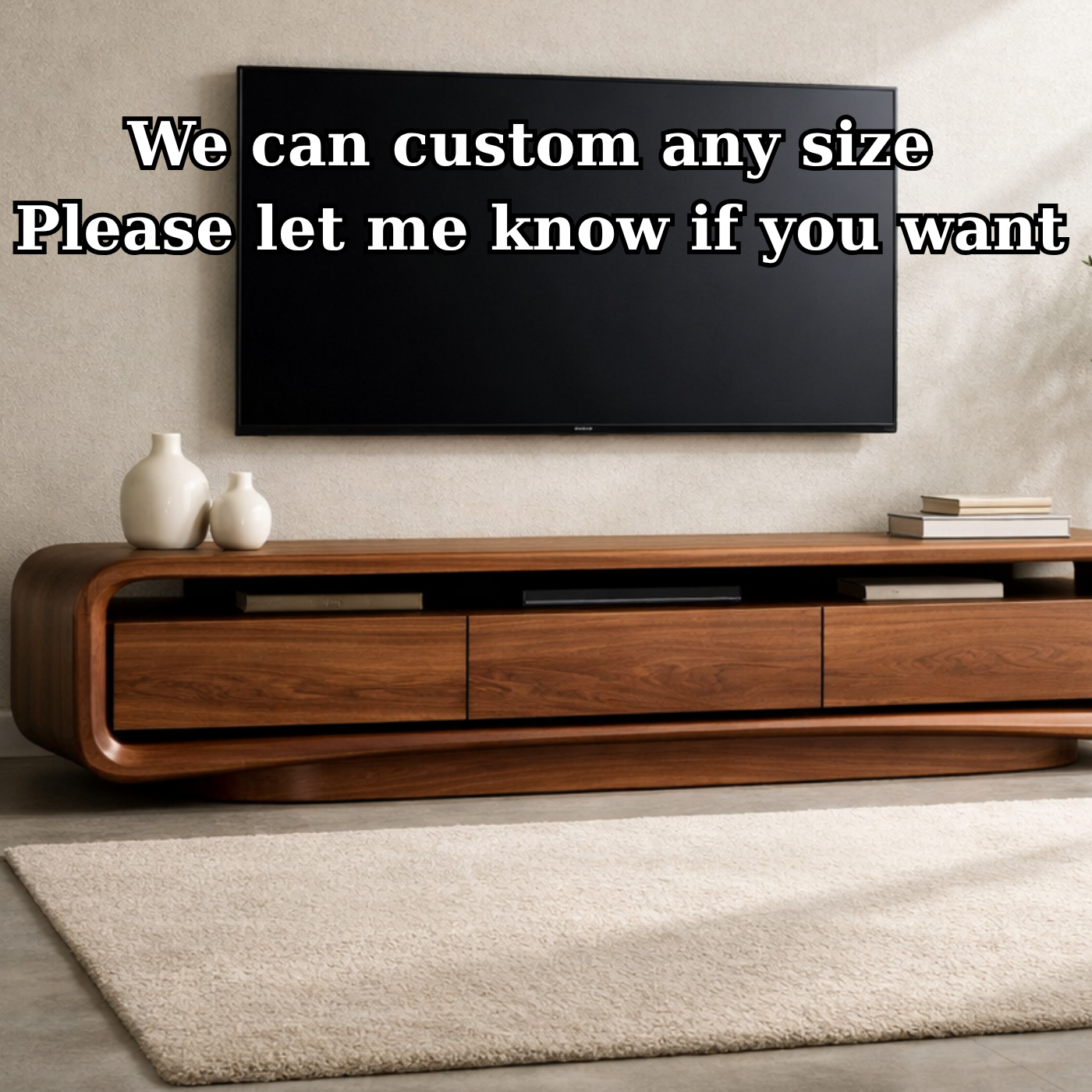Solid Wood Curved TV Stand with Storage Drawers for Modern Living Room
