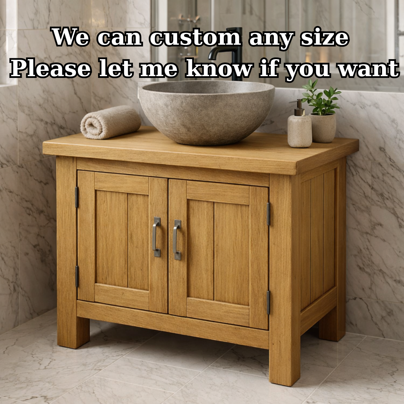 Solid Wood Bathroom Vanity with Double Cabinet Doors for Modern Rustic Spaces