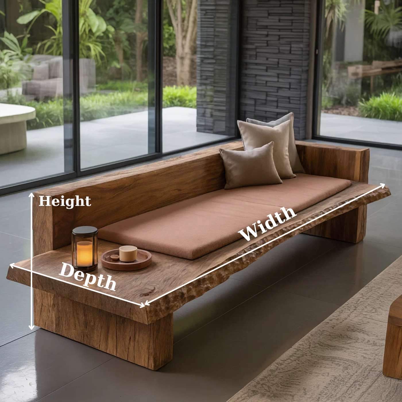 Solid Wood Live Edge Wooden Sofa Contemporary Rustic Style