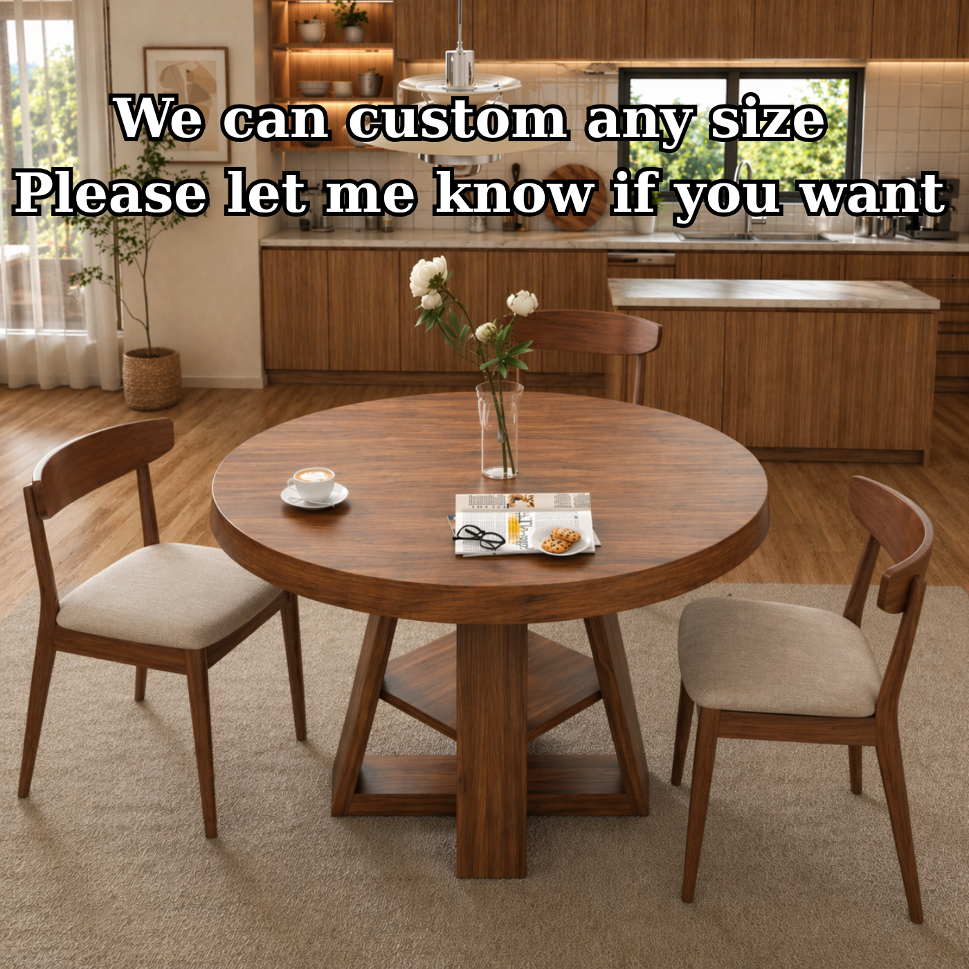Round Solid Wood Dining Table – Pedestal Table for Modern Kitchen