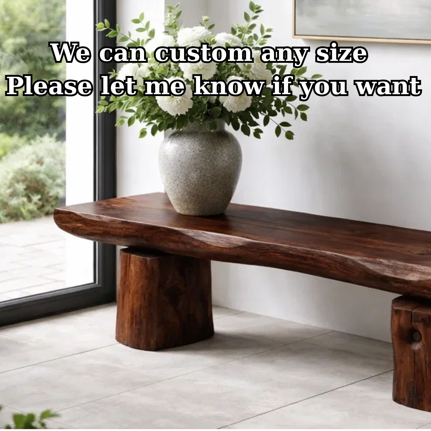 Solid Wood Bench with Live Edge Top – Rustic Entryway & Minimalist Seating Bench