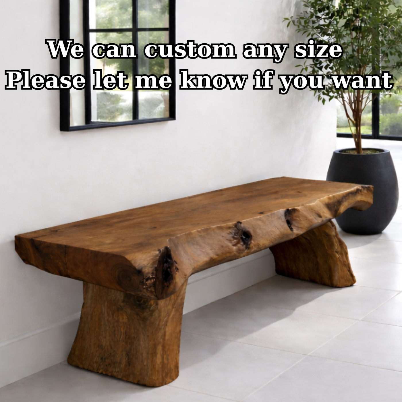 Solid Wood Live Edge Bench – Rustic Entryway Seating with Natural Tree Base