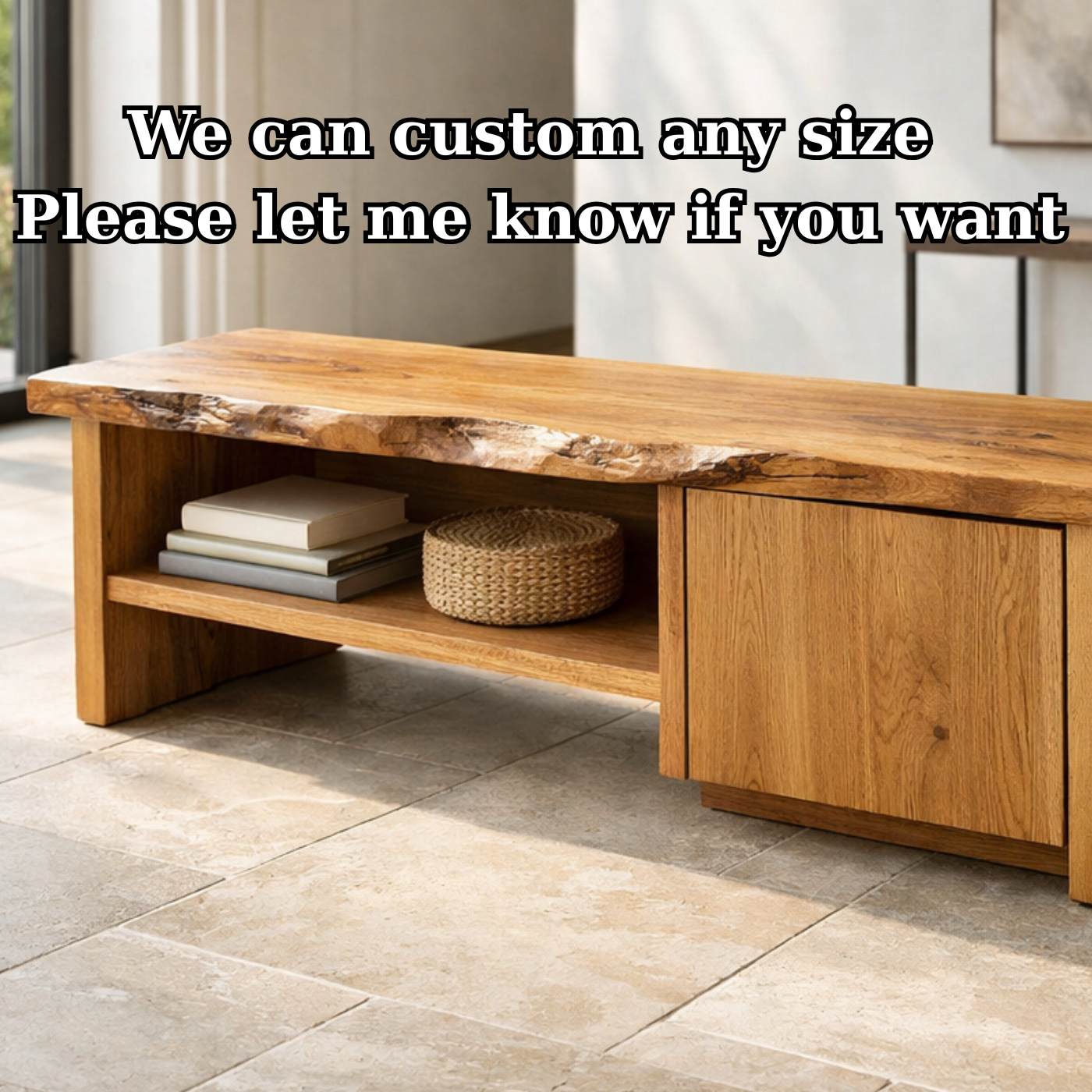 Solid Wood Entryway Bench with Storage Cabinet & Open Shelf – Rustic Modern Design