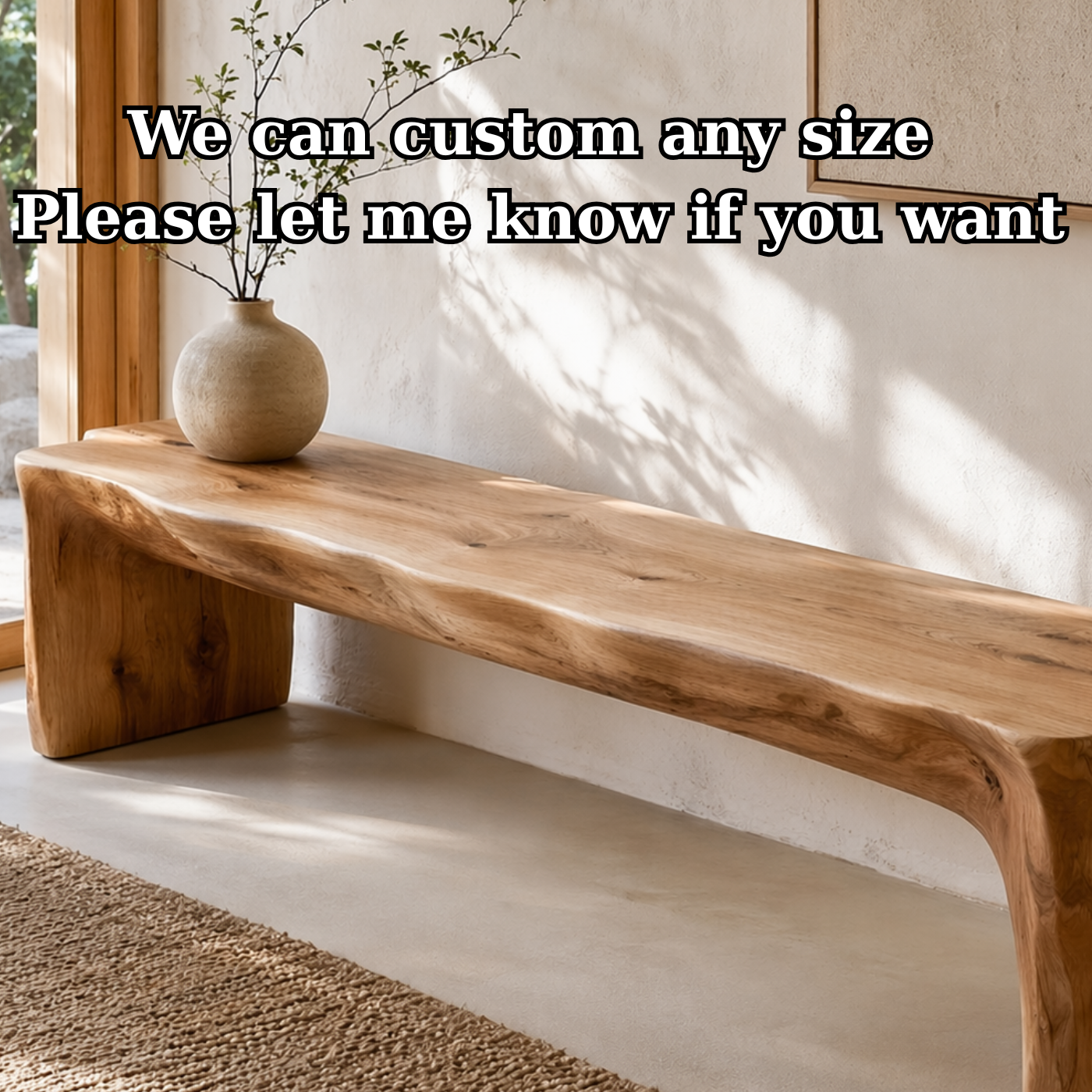 HandcraftedLive Edge Solid Wood Bench, Rustic Entryway Seat, Minimalist Organic Modern Furniture