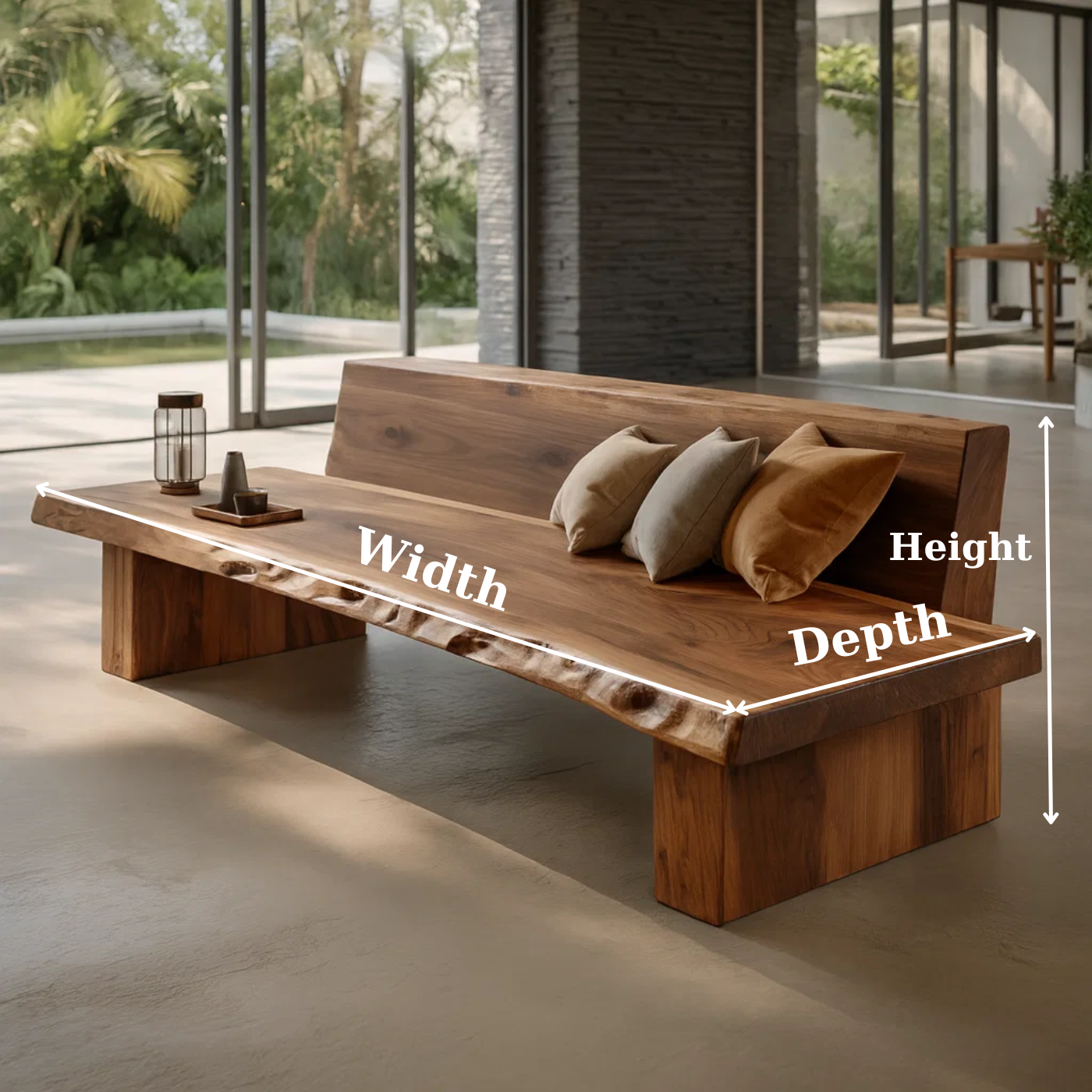 Rustic Solid Wood Sofa with Live Edge Design Natural Wooden Couch for Modern Living Room