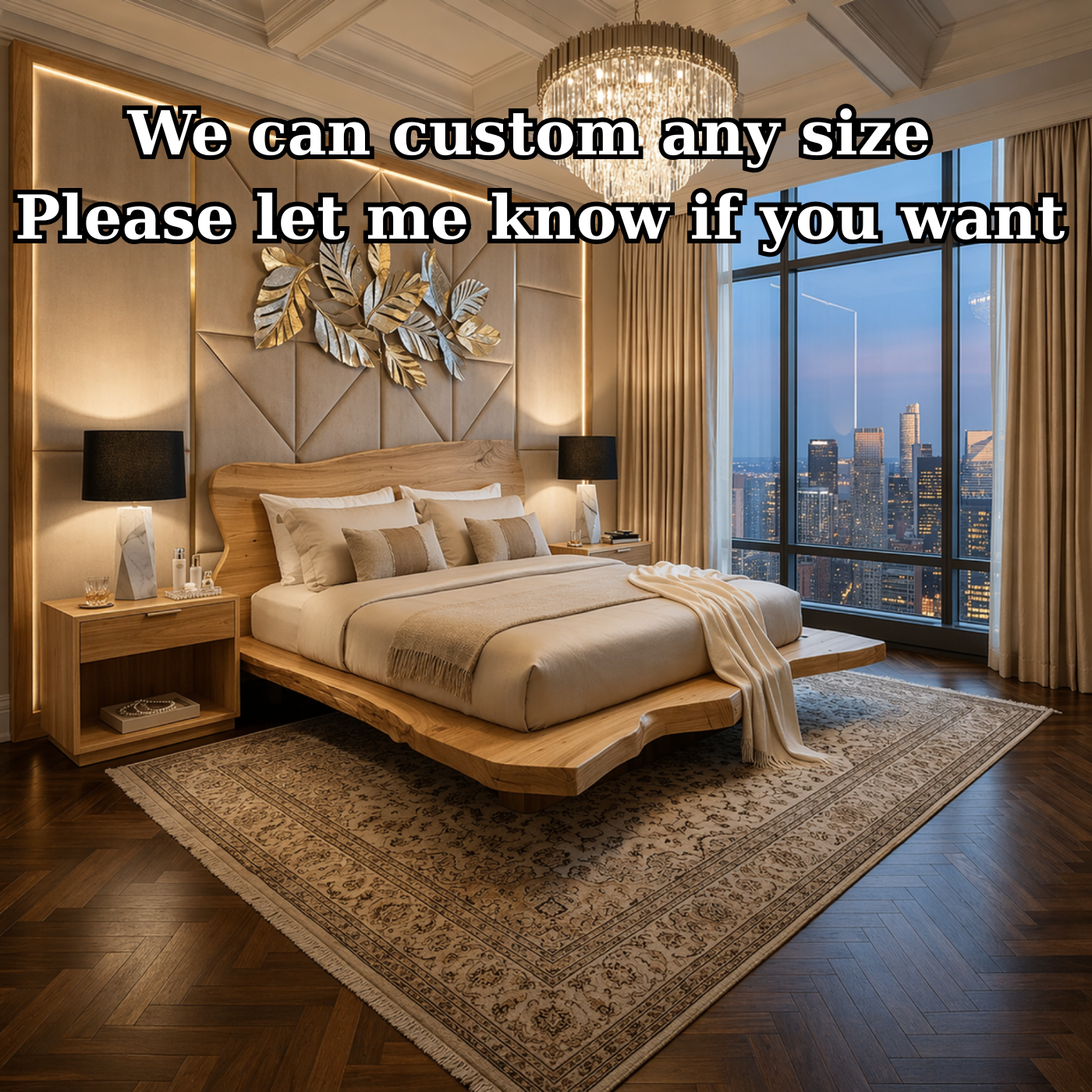 Handcrafted Live Edge Solid Wood Low Profile Platform Bed Frame, Organic Minimalist Furniture