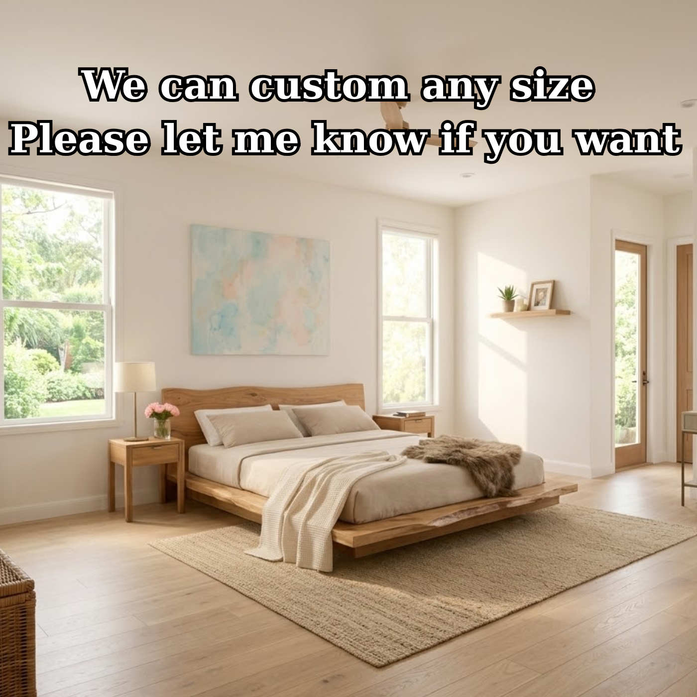 Handcrafted Live Edge Solid Wood Platform Bed, Rustic Modern Bed with Natural Headboard