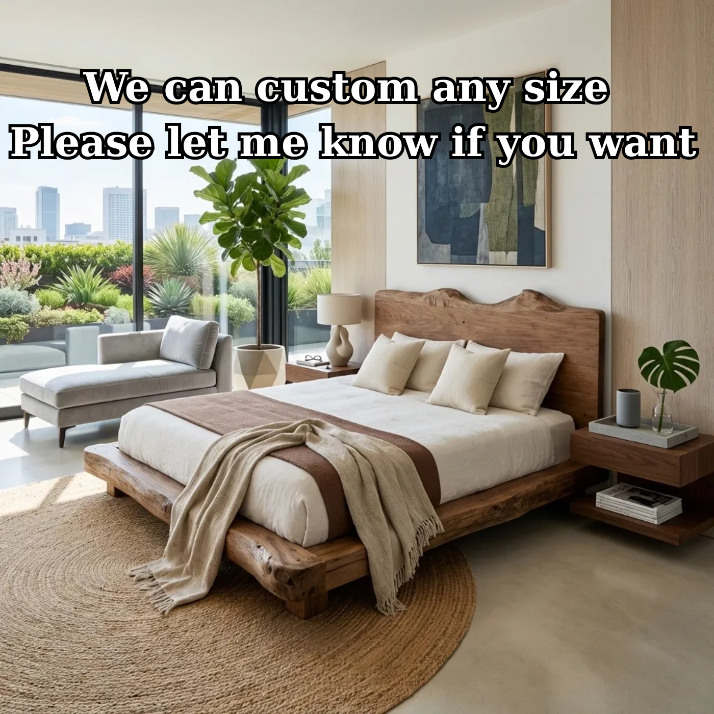 Handcrafted Live Edge Solid Wood Platform Bed, Rustic Organic Modern Bed with Headboard