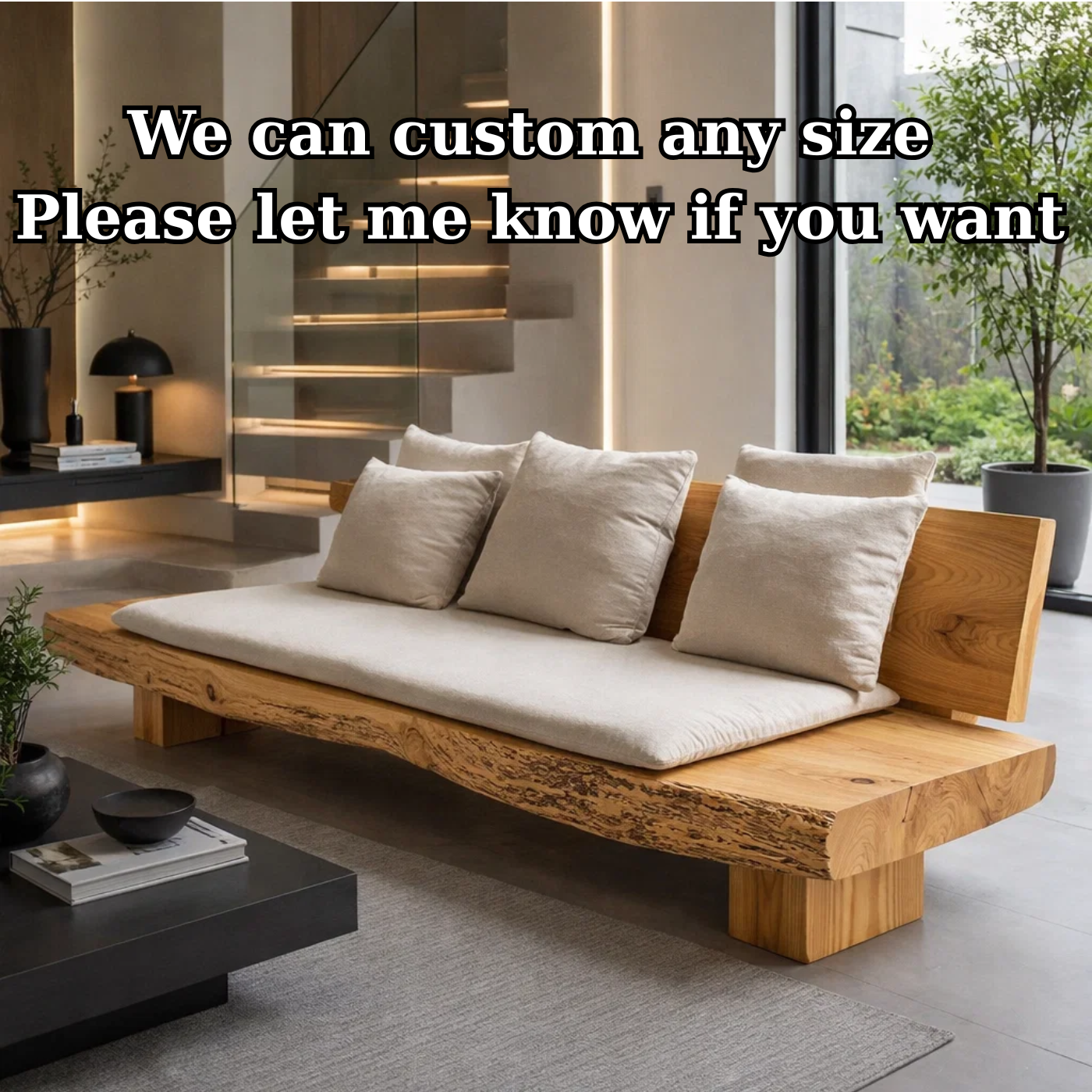 Live Edge Solid Wood Daybed, Rustic Organic Modern Sofa with Backrest