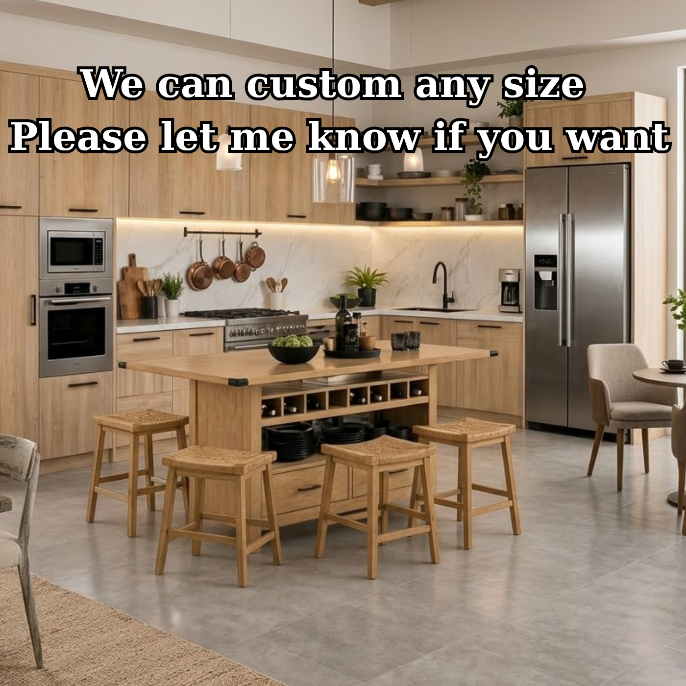 Solid Wood Kitchen Island with Wine Rack & Storage – Rustic Walnut Kitchen Table, Large Prep Island with Shelves & Drawer
