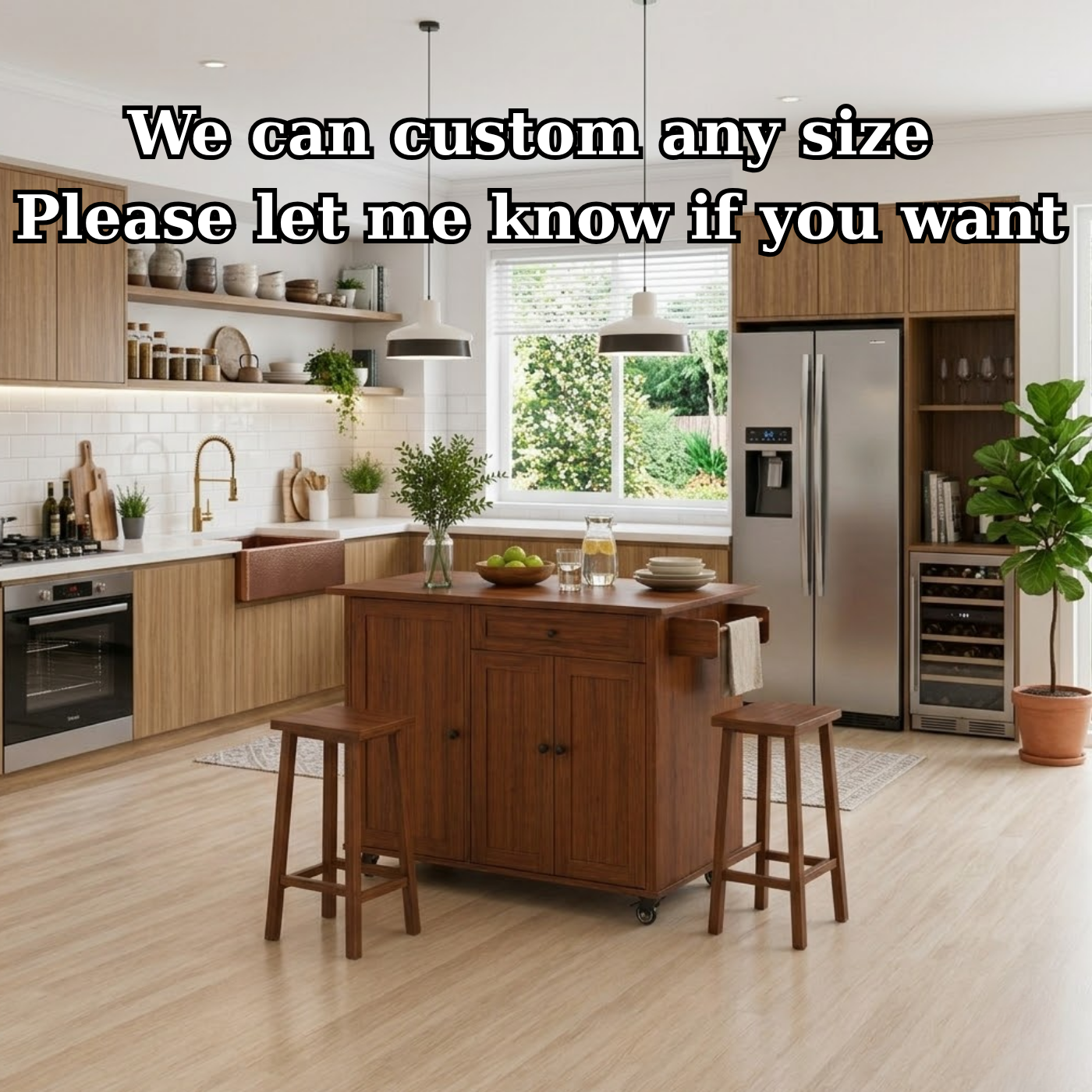 Solid Wood Kitchen Island with Seating – Walnut Rolling Storage Table with Cabinet & Towel Bar