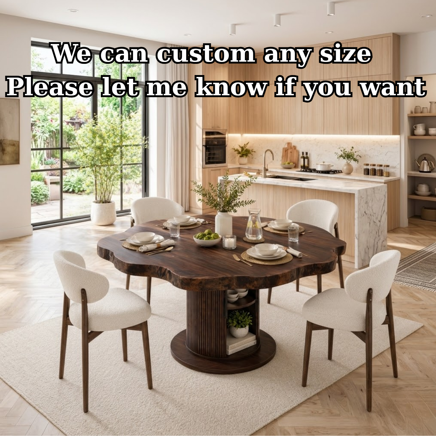 Live Edge Round Solid Wood Dining Table – Pedestal Table with Storage Base