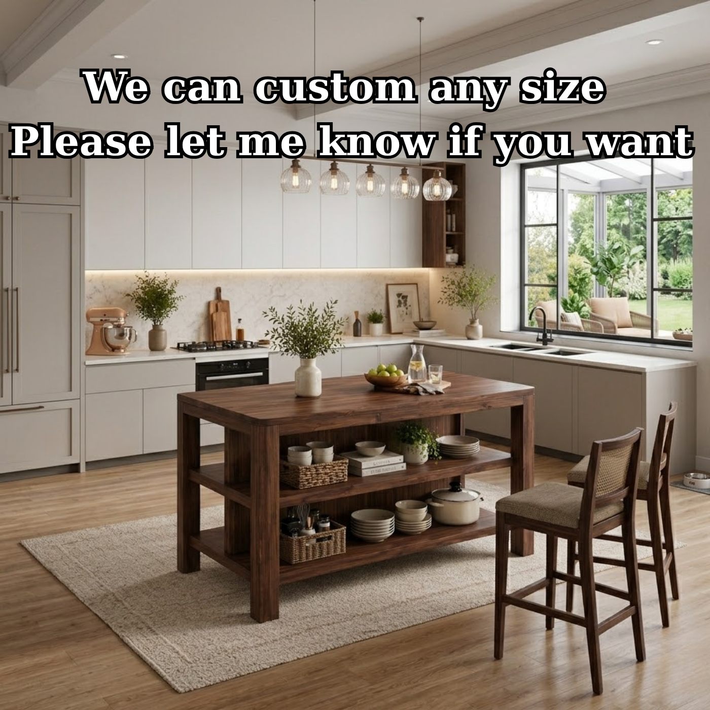 Solid Wood Kitchen Island with Open Shelves – Natural Oak Prep Table for Modern Kitchen