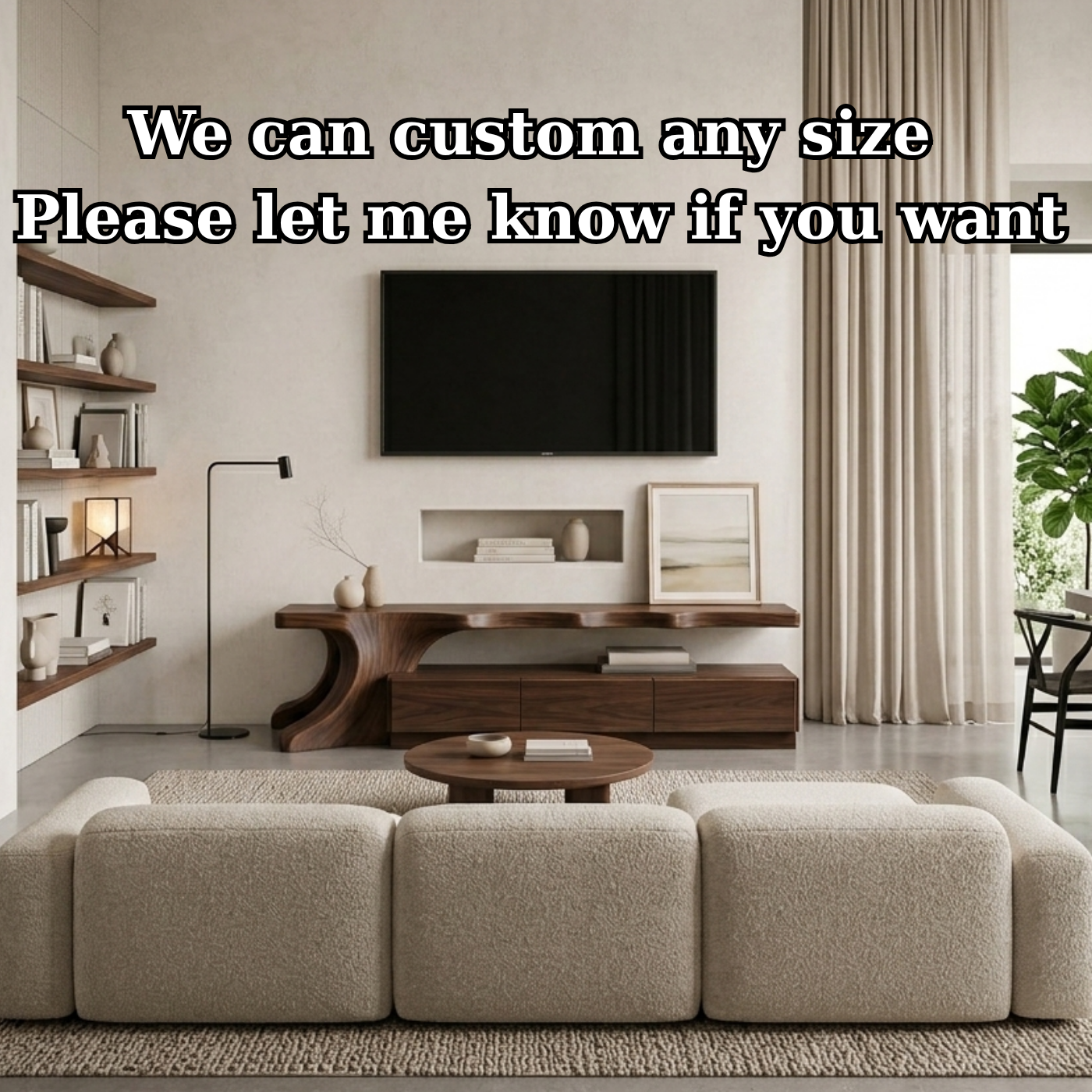 Solid Wood Sculptural TV Stand with Curved Base – Modern Media Console Table
