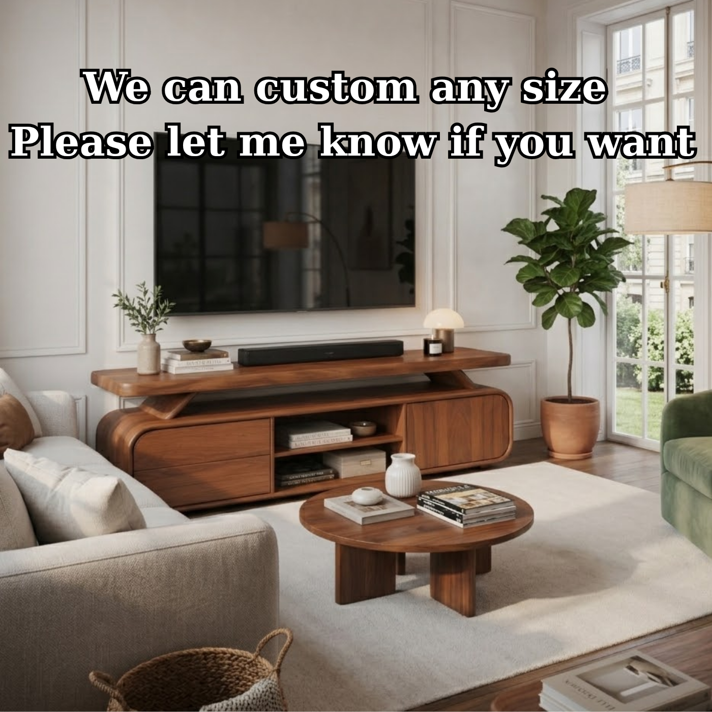 Solid Wood TV Stand with Rounded Edges – Modern Low Profile Media Console with Storage