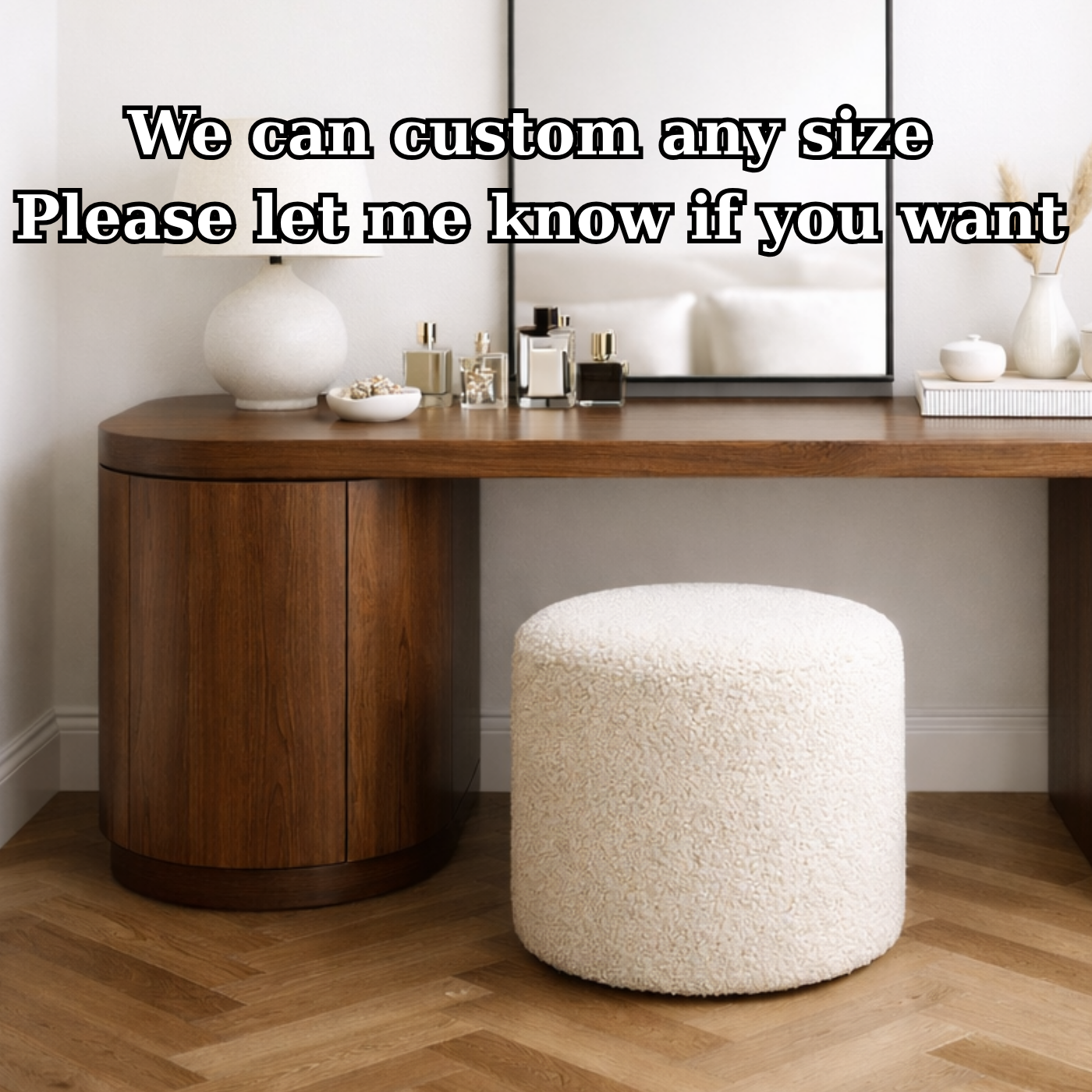 Solid Wood Makeup Vanity Desk with Curved Side Cabinet and Rounded Leg