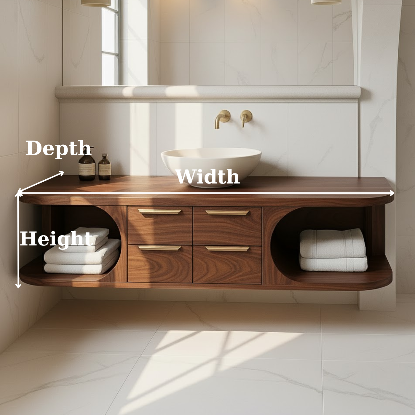 Floating Solid Wood Bathroom Vanity with Drawers and Open Shelves for Contemporary Bathrooms
