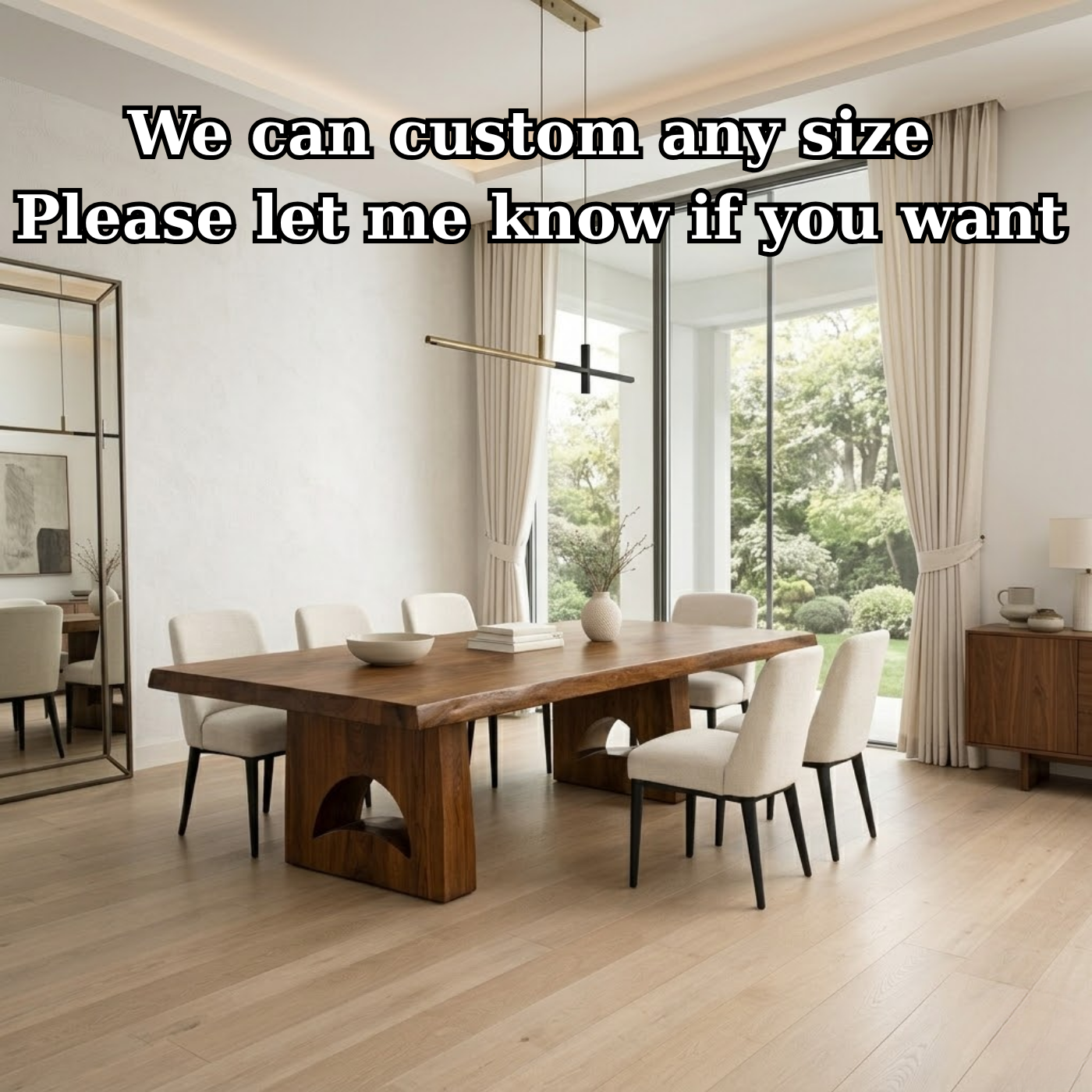 Solid Wood Dining Table with Live Edge Top and Sculptural Arch Base