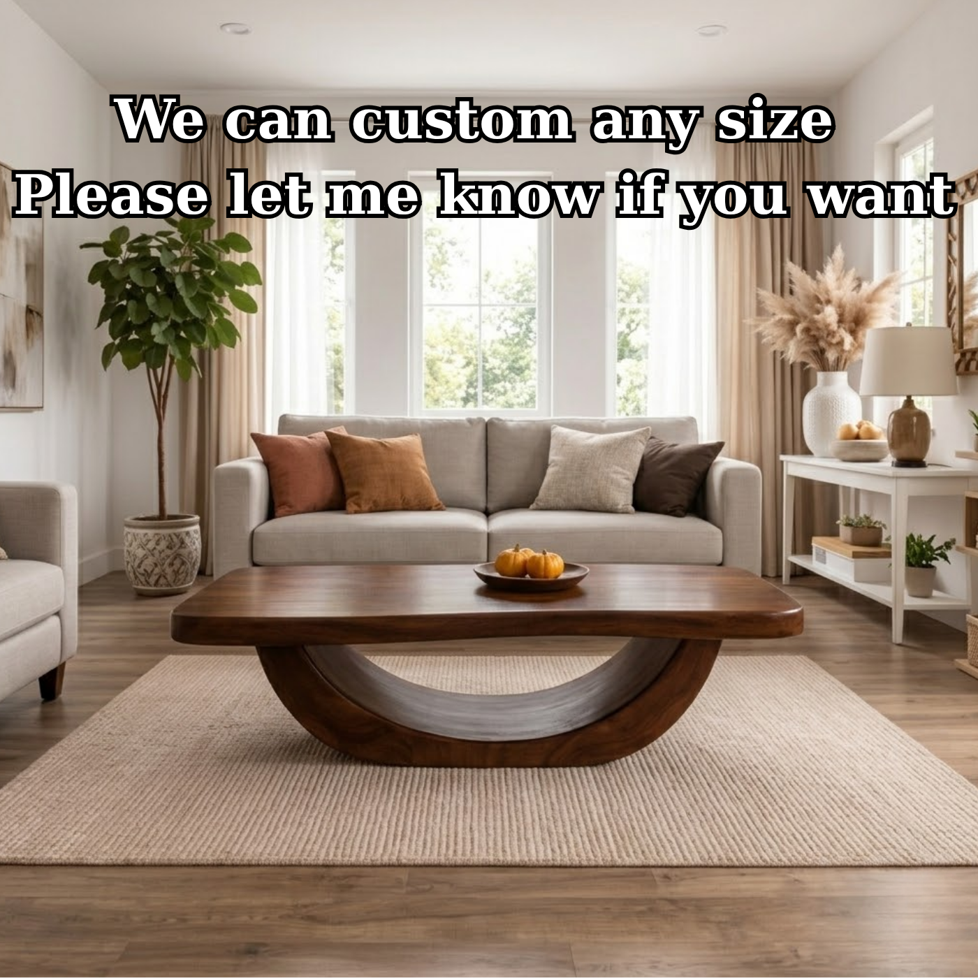 Solid Wood Coffee Table with Curved Sculptural Base and Thick Slab Top