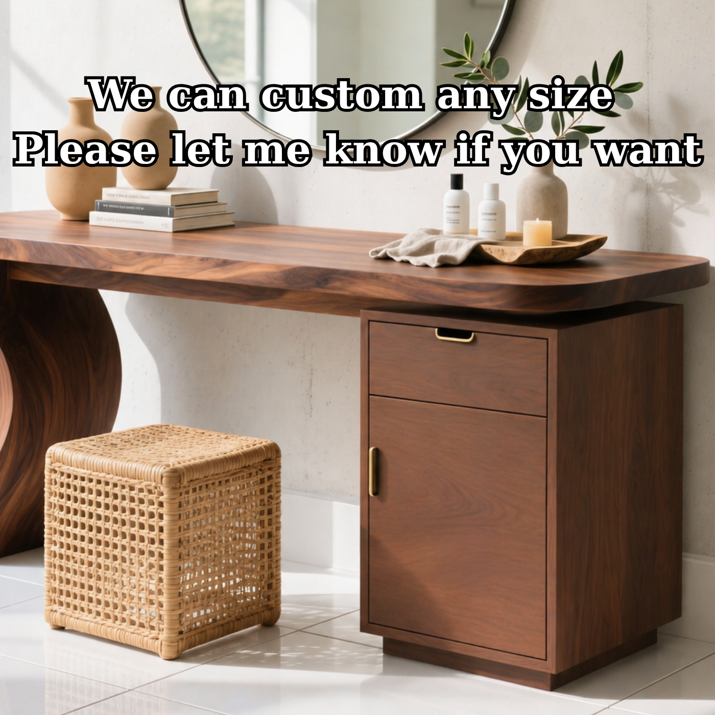 Solid Wood Makeup Vanity with Curved Base and Drawer Cabinet Storage