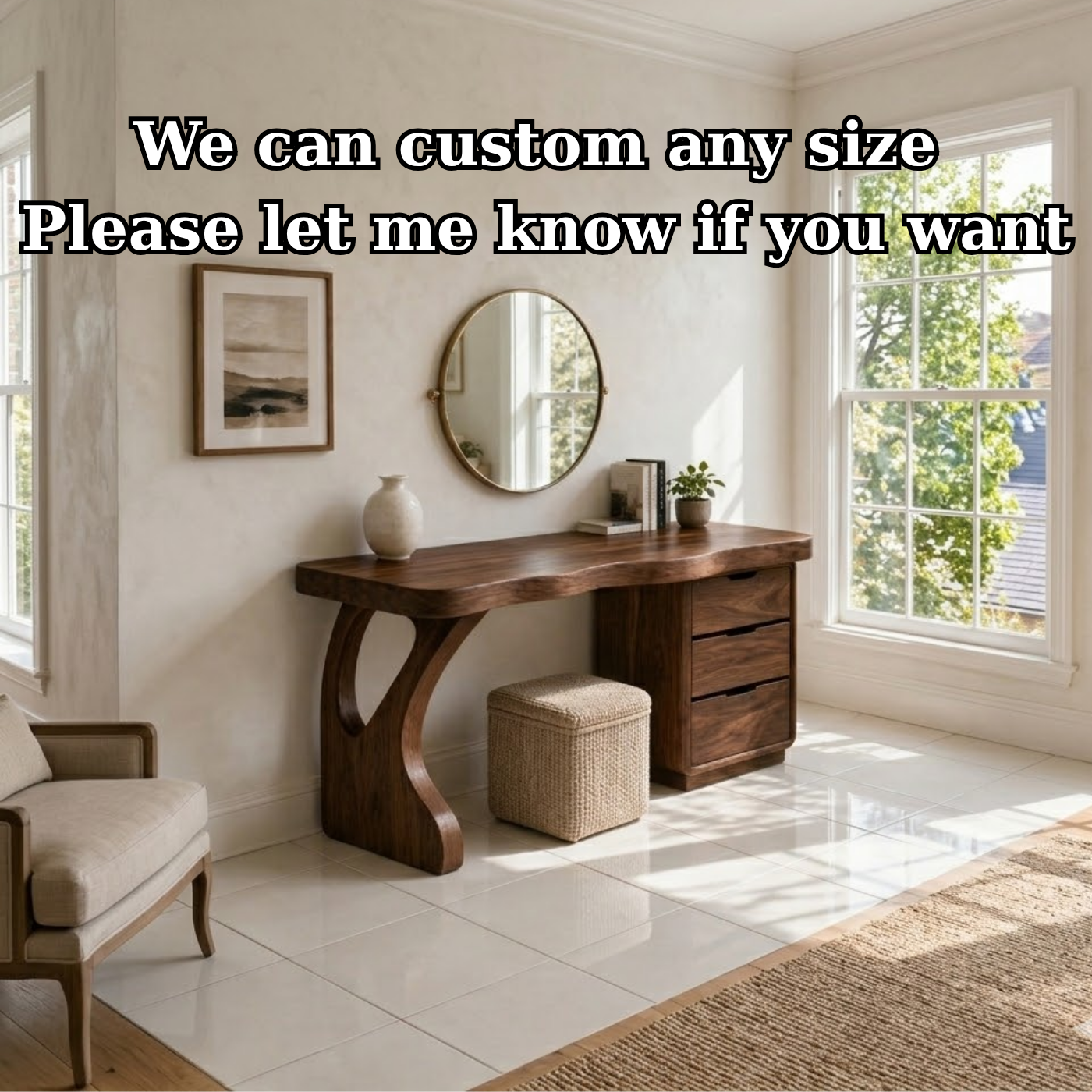 Solid Wood Makeup Vanity with Curved Leg and 3 Drawer Storage