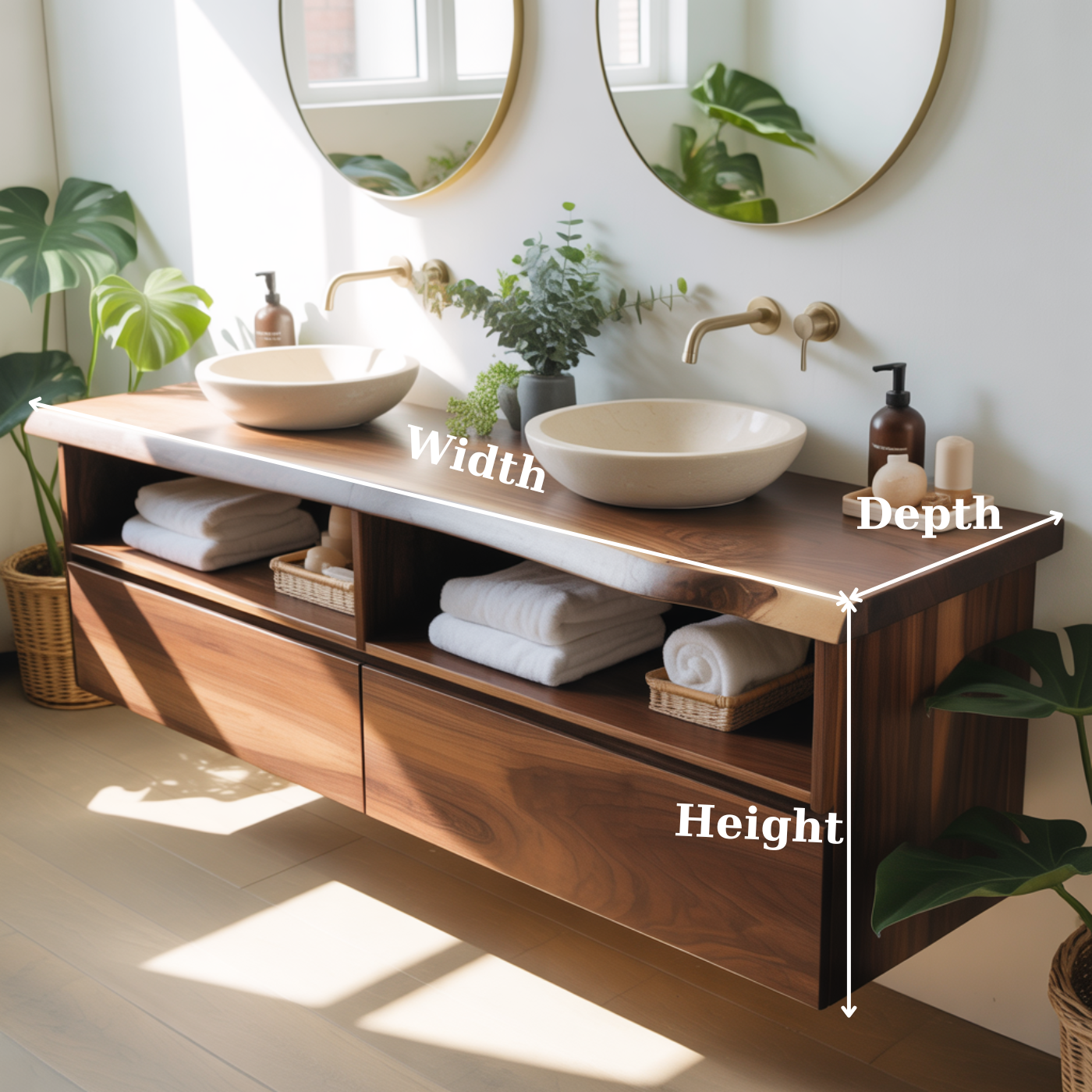 Modern Double Floating Solid Wood Bathroom Vanity Cabinet