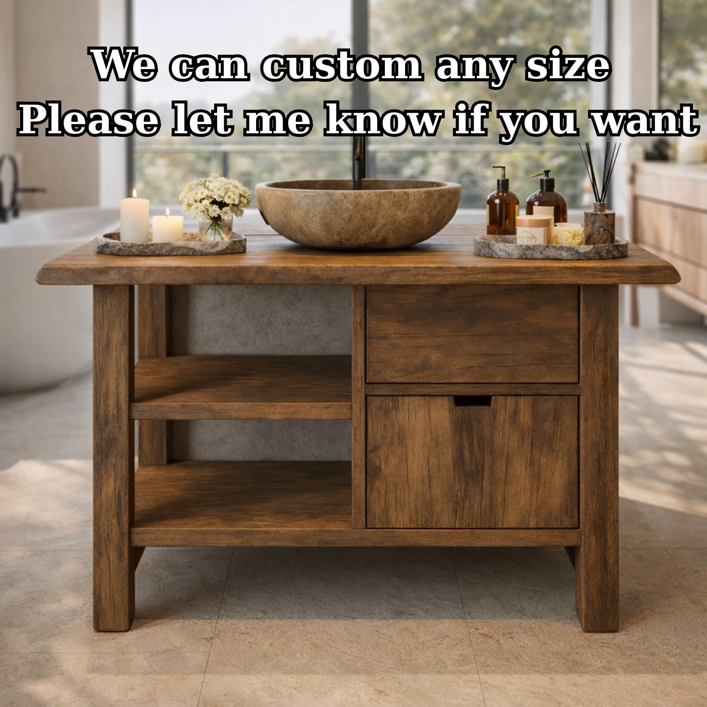 Modern Solid Wood Vanity Cabinet with Drawer and Open Storage for Minimalist Bathrooms