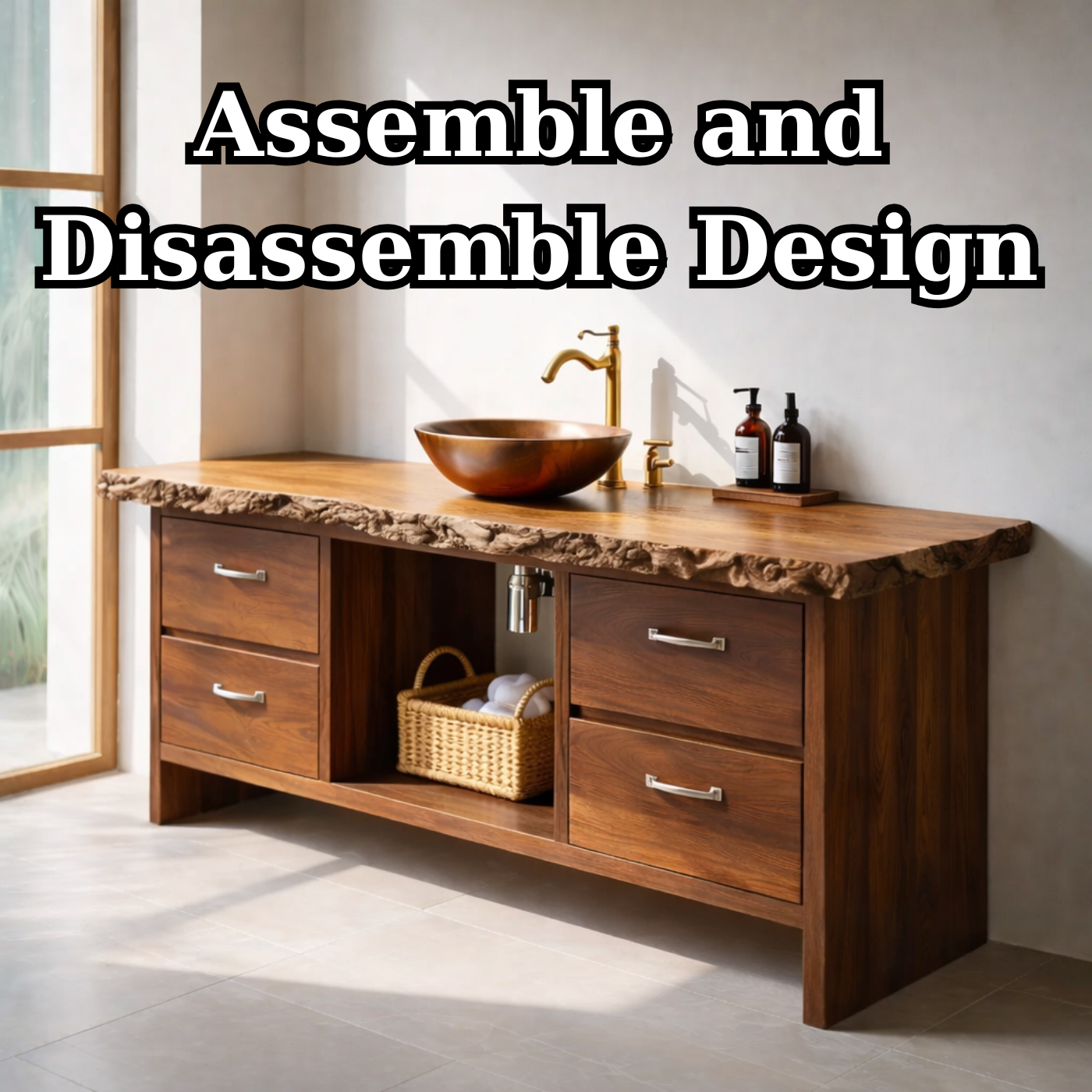 Rustic Solid Wood Bathroom Vanity with Live Edge Countertop