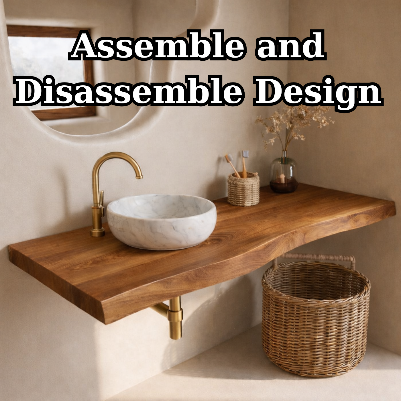 Floating Live Edge Solid Wood Bathroom Vanity Top – Rustic Wall Mounted Wood Countertop Shelf