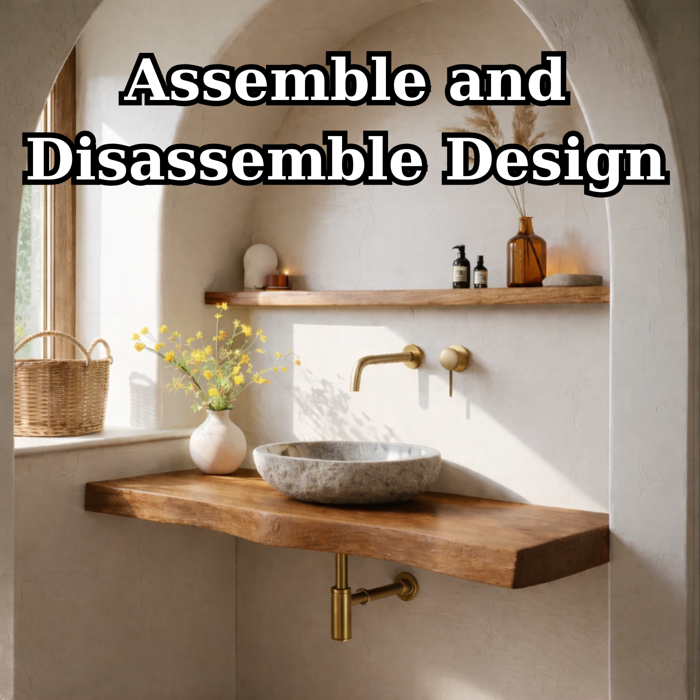 Solid Wood Floating Bathroom Vanity Shelf with Rustic Natural Finish