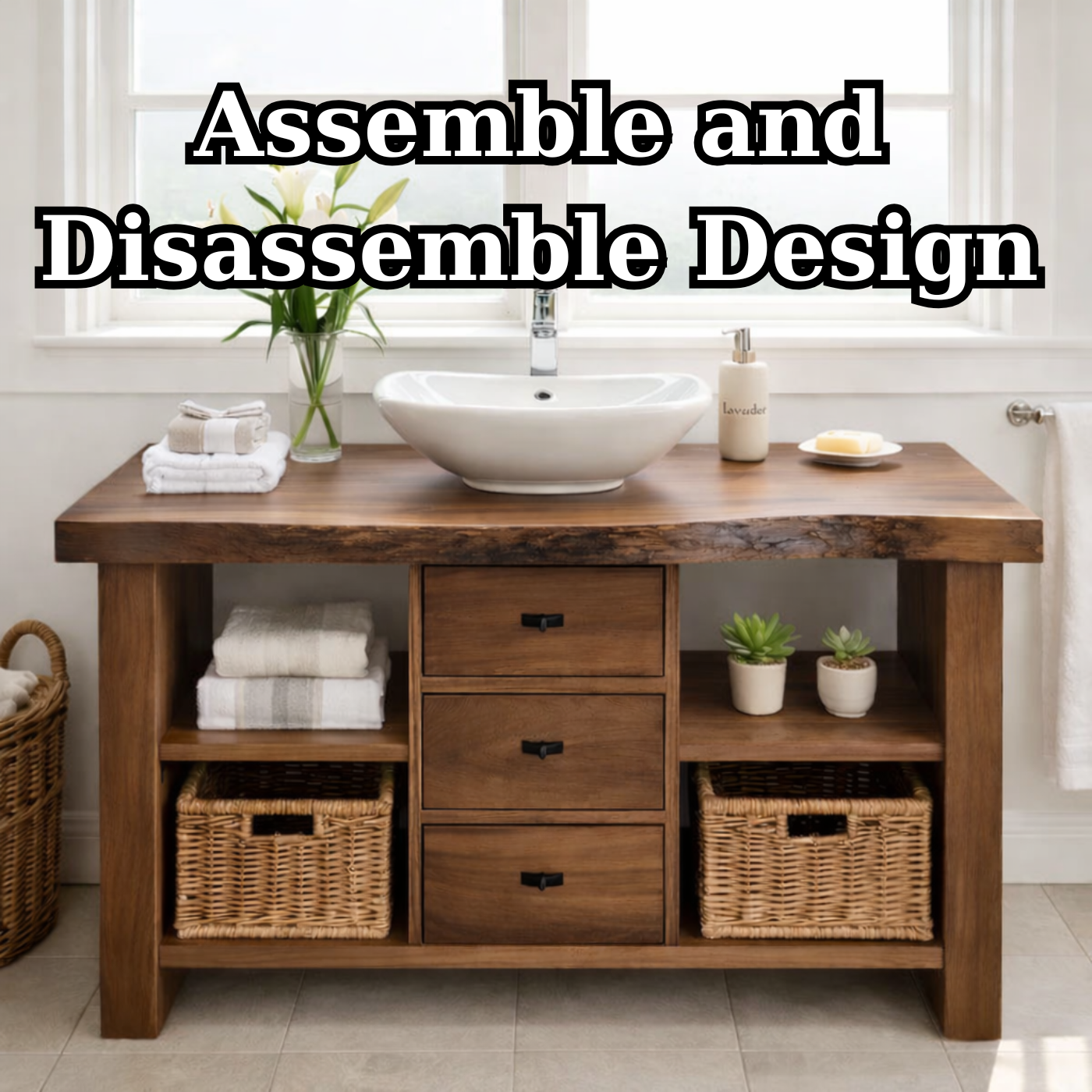 Rustic Walnut Bathroom Vanity with Drawers and Storage for Modern Bathrooms