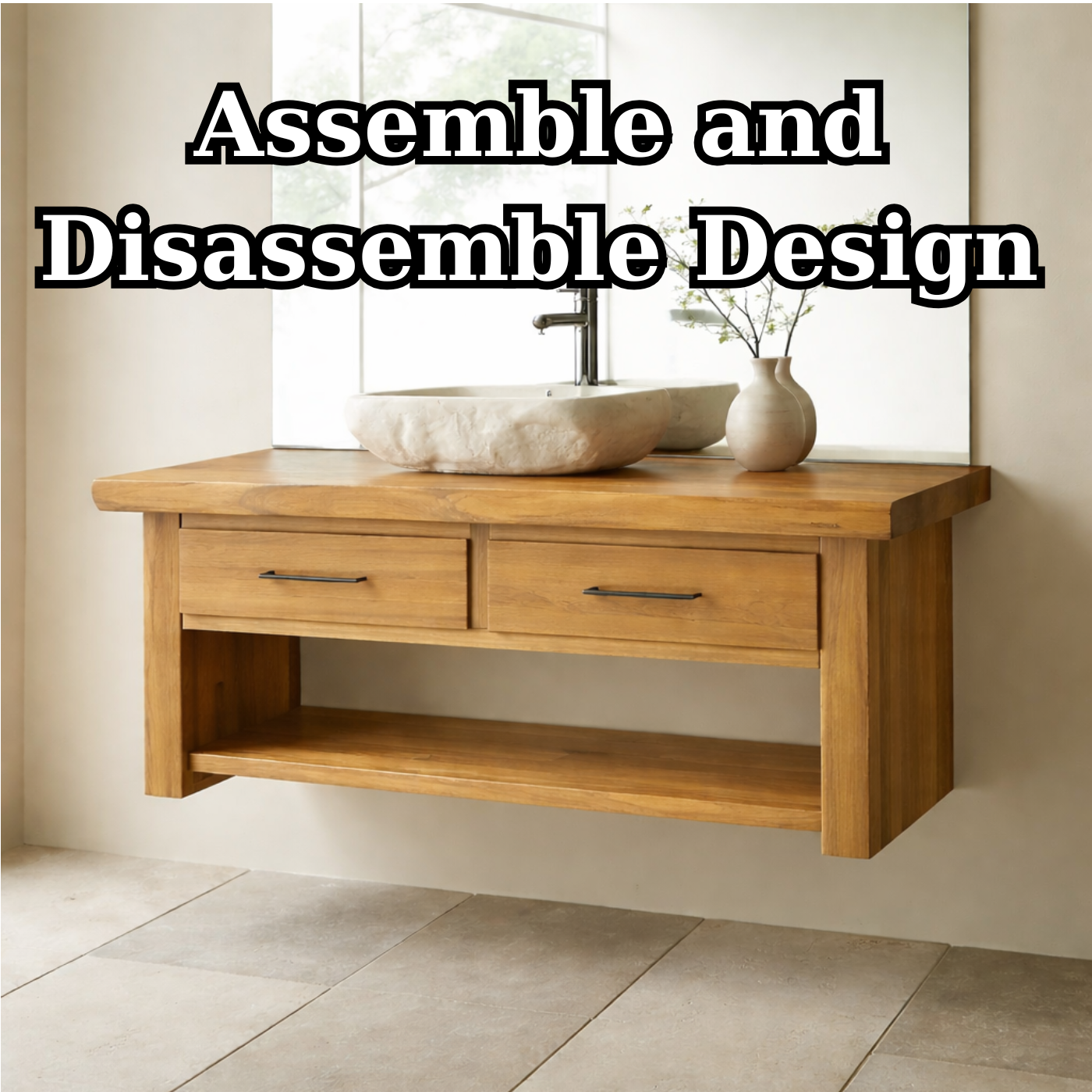 Floating Solid Wood Bathroom Vanity with Storage Shelf