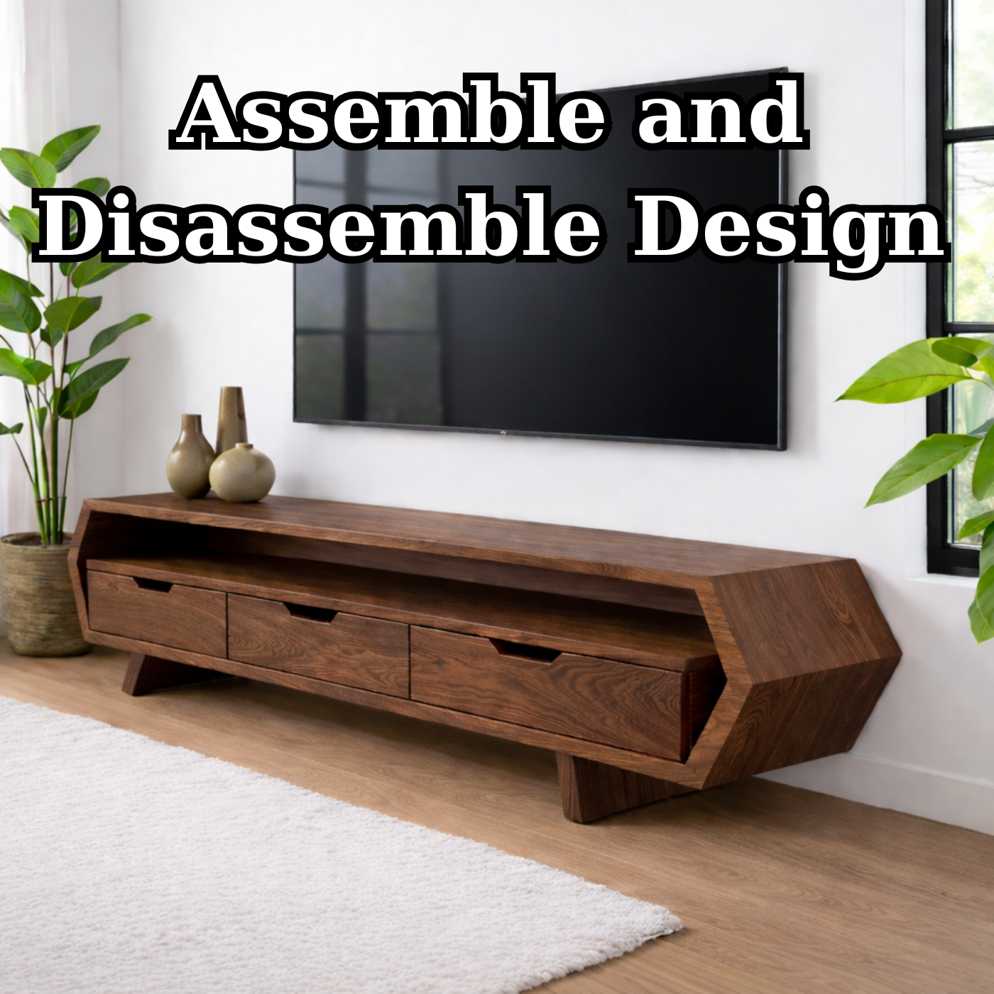 Solid Wood TV Stand with Drawers and Open Shelf for Stylish Interiors