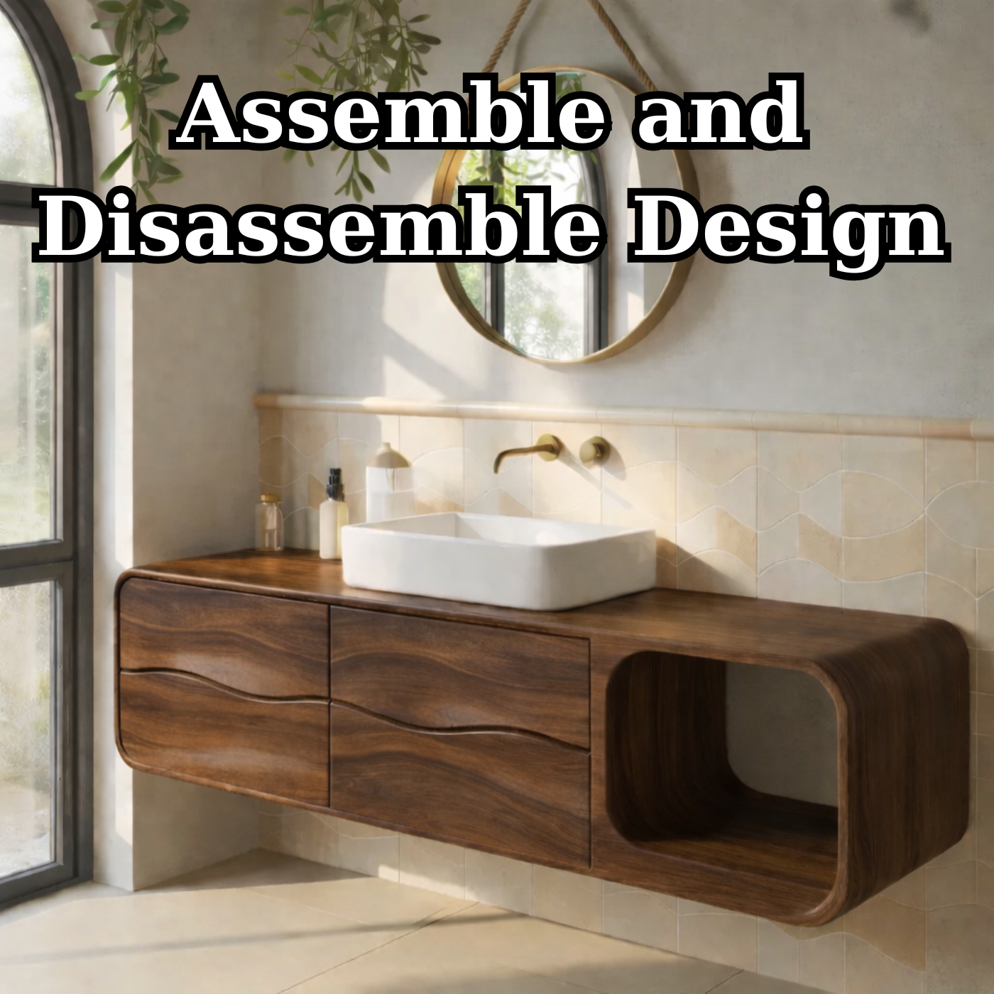 Floating Solid Wood Bathroom Vanity with Drawers and Open Shelf