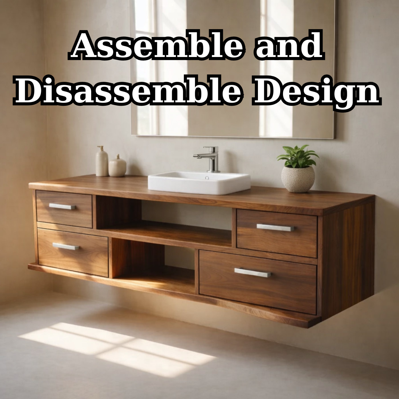 Floating Solid Wood Bathroom Vanity with Drawers and Open Shelf for Modern Bathrooms