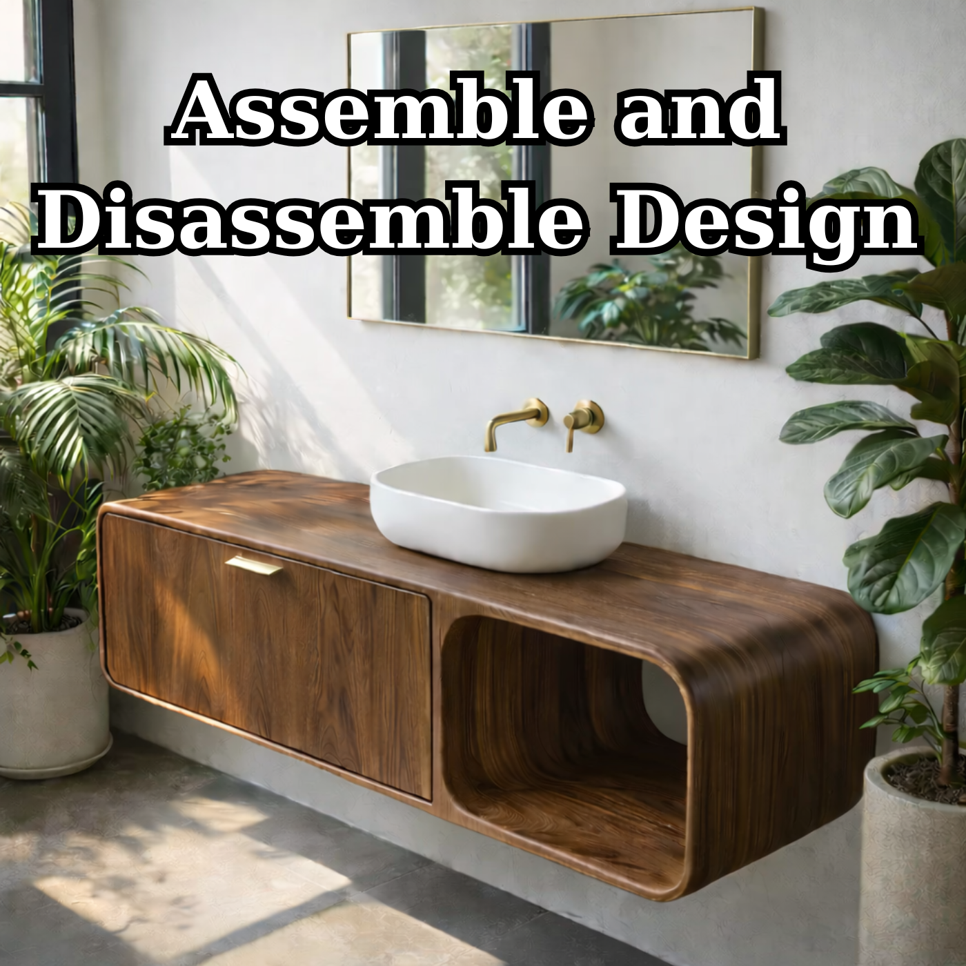 Contemporary Solid Wood Floating Bathroom Vanity with Open Side Shelf