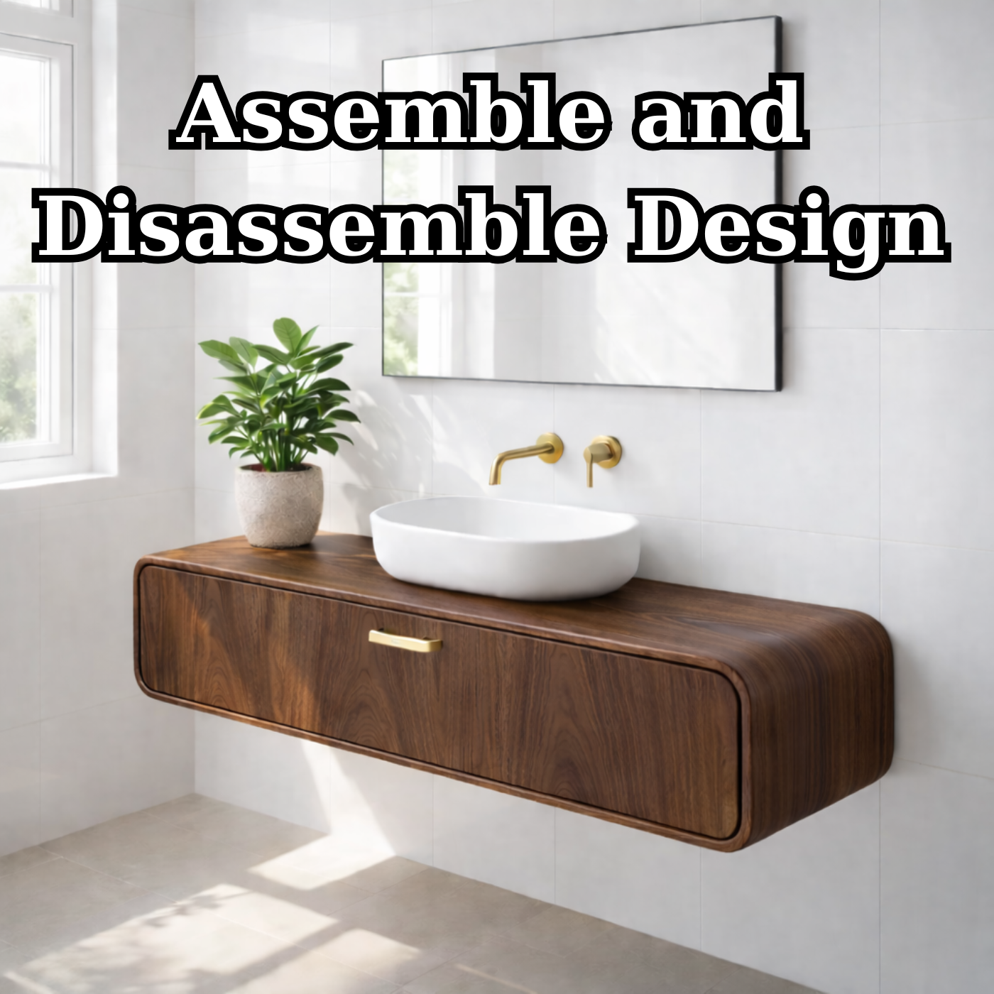 Handcraft Floating Solid Wood Bathroom Vanity with Single Drawer Storage