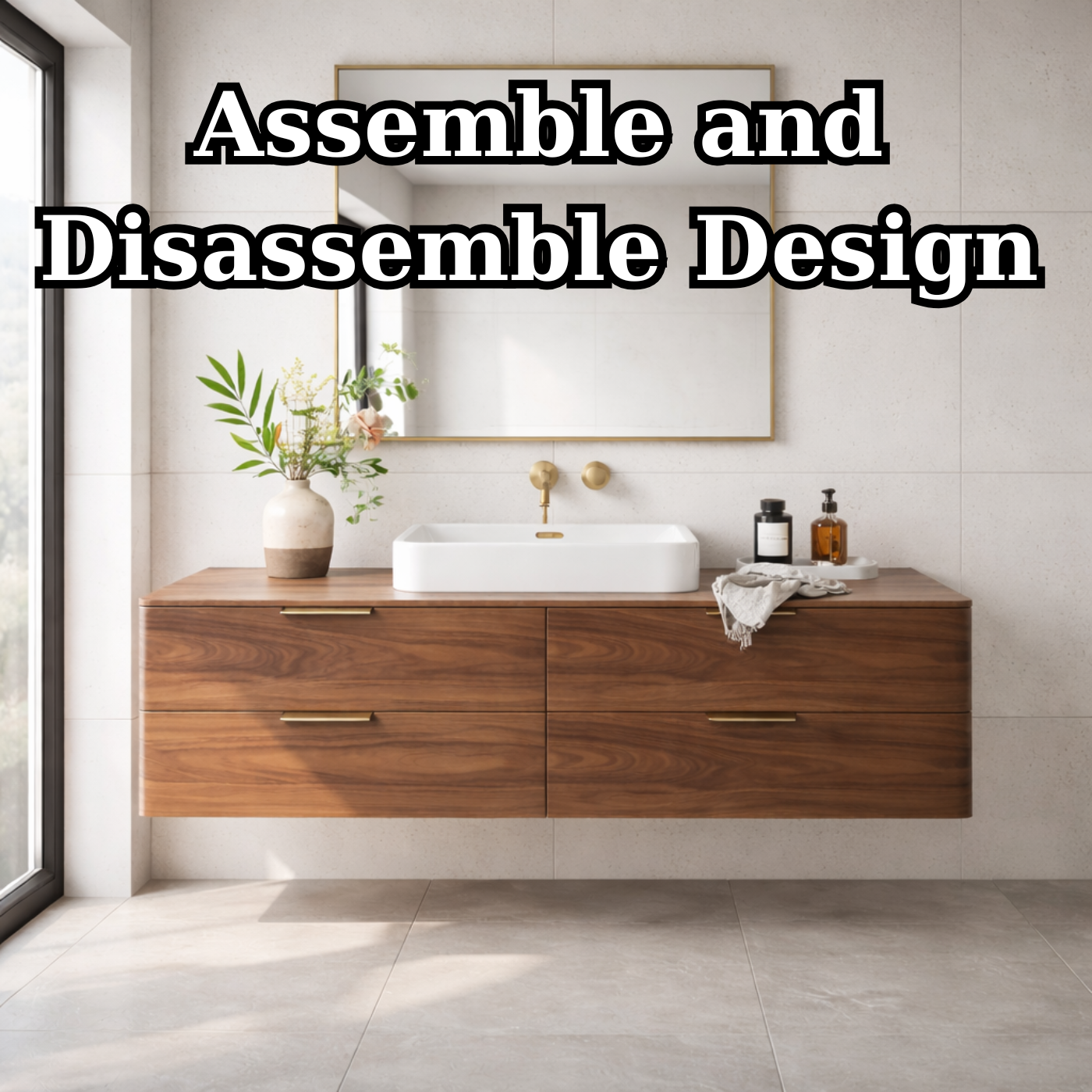 Modern Solid Wood Floating Bathroom Vanity with Four Storage Drawers