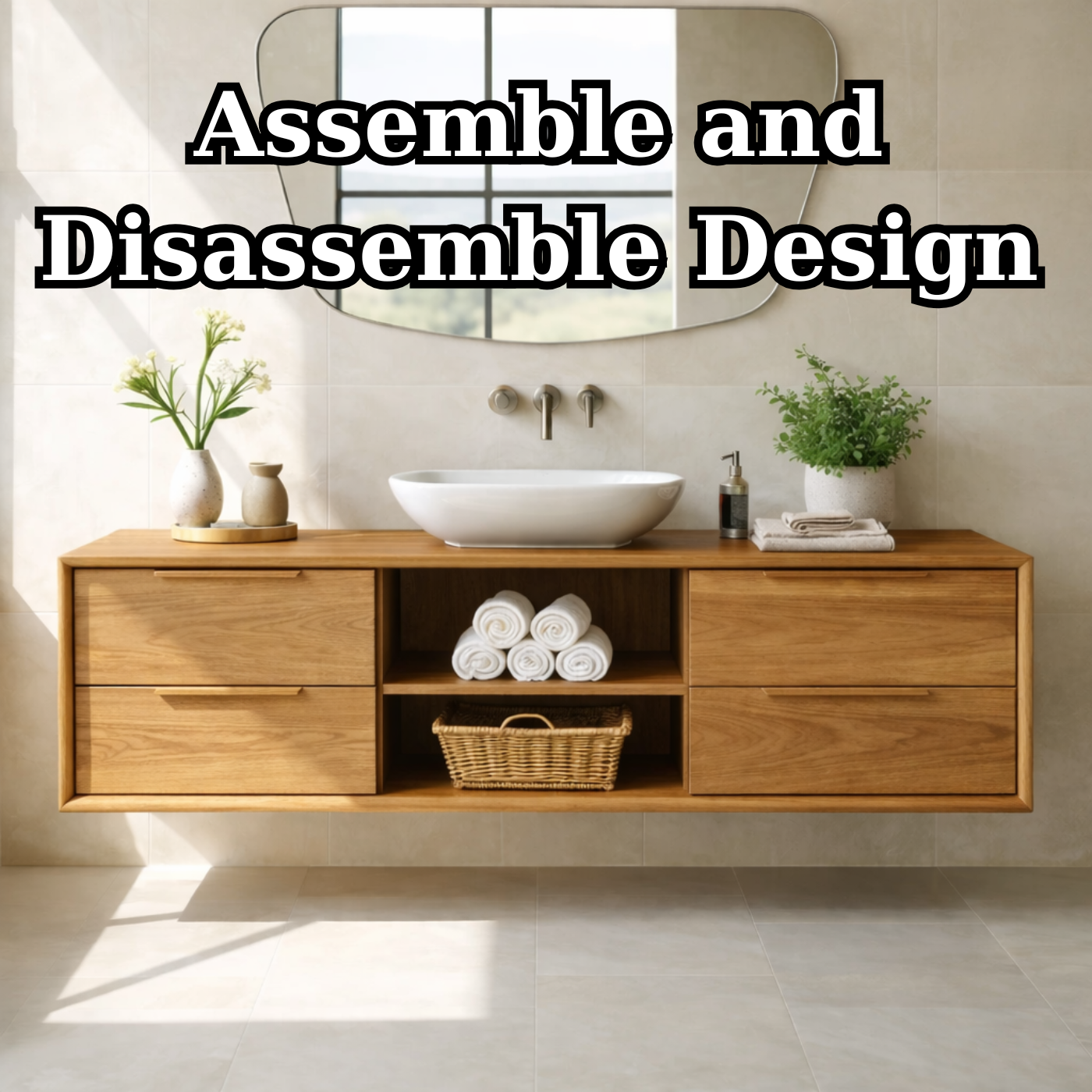 Modern Floating Oak Bathroom Vanity with Open Shelf and Double Drawer Storage