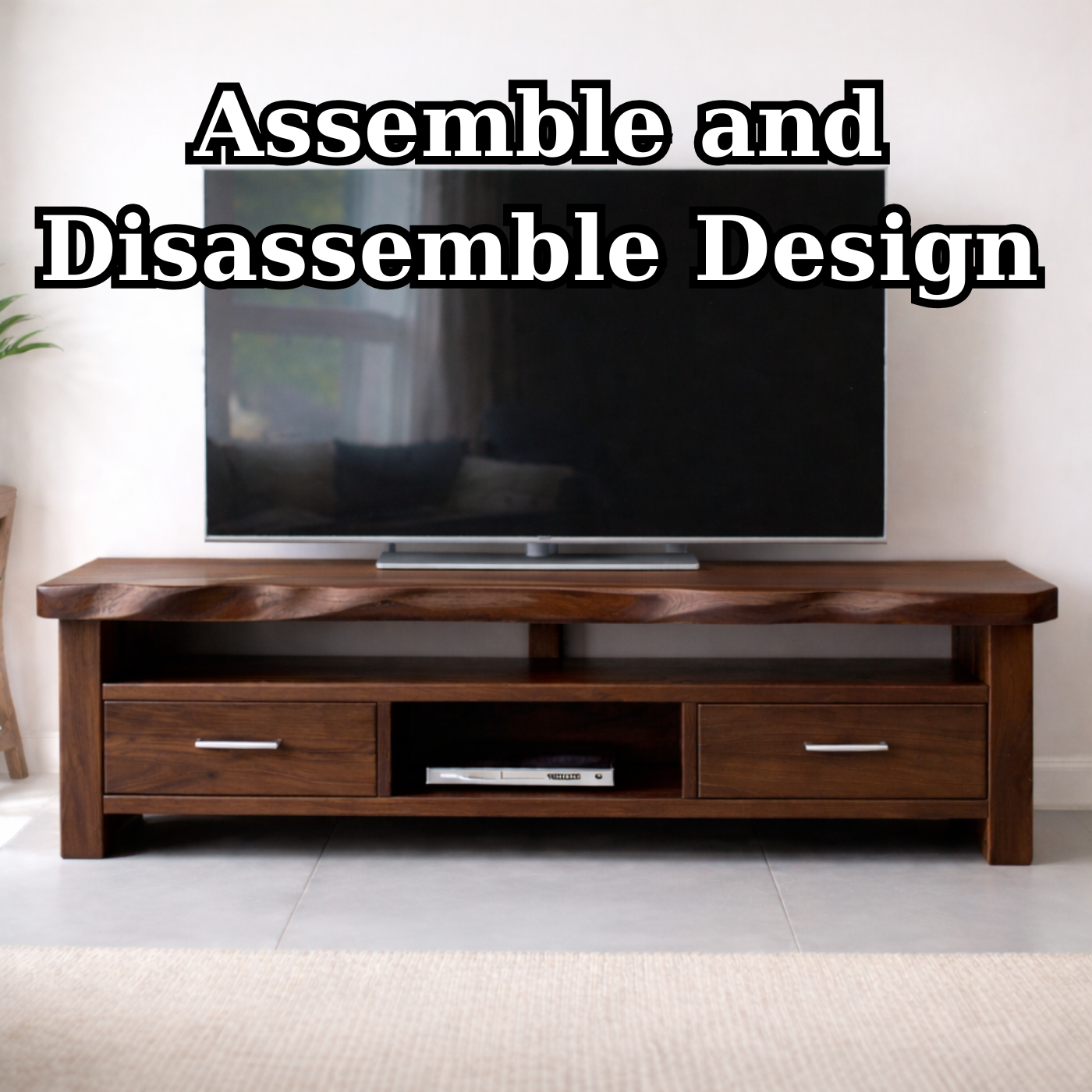Solid Wood TV Stand with Drawers and Open Media Shelf