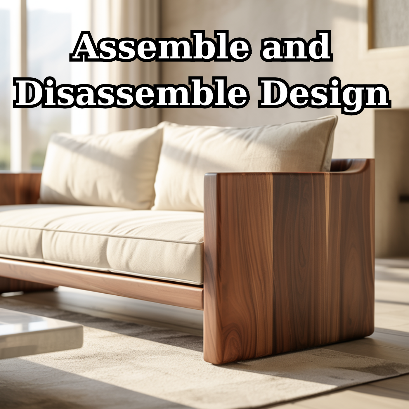 Modern Solid Wood Sofa with Minimalist Block Arms