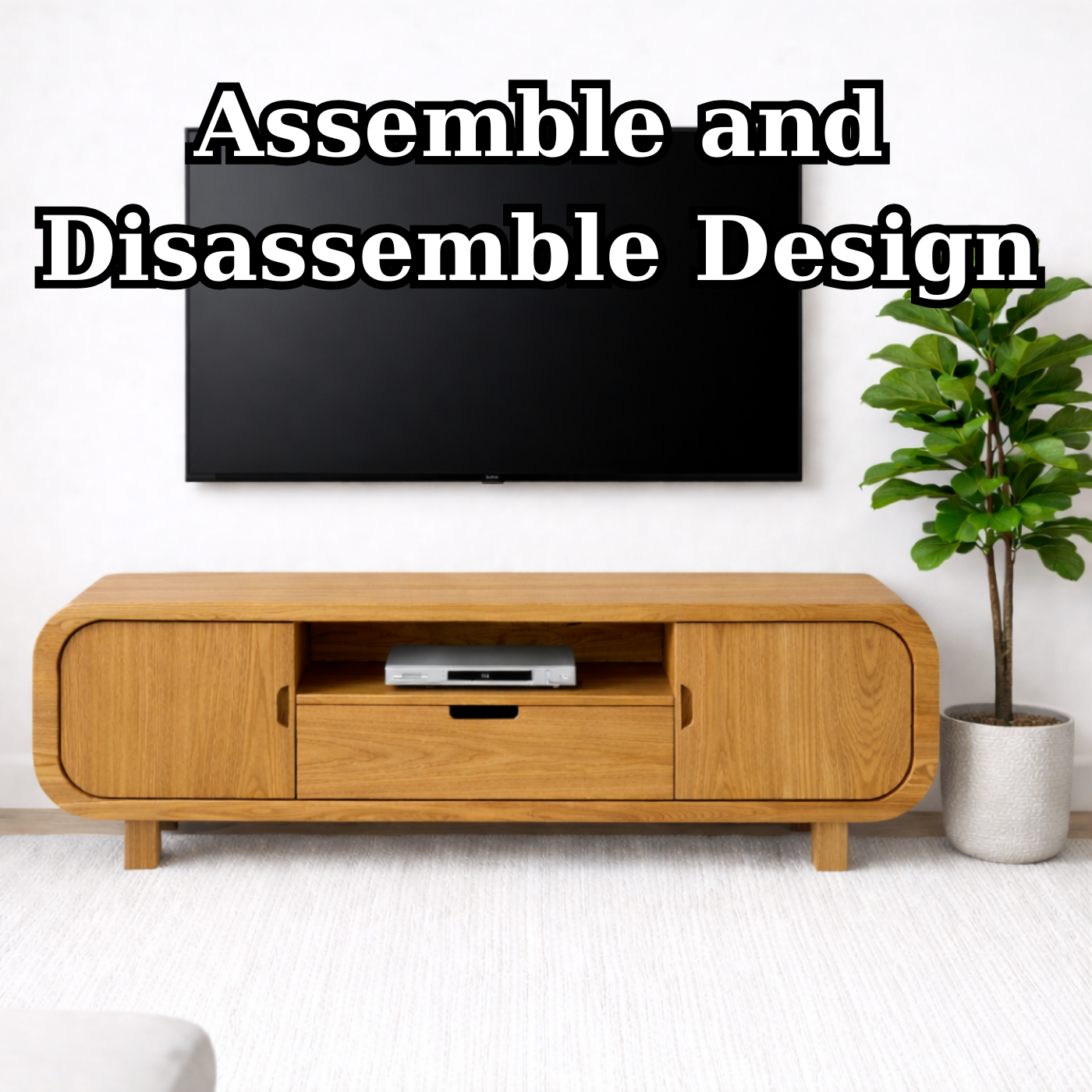 Modern Solid Oak TV Stand with Cabinet Doors and Drawer, Wooden Media Console for Living Room