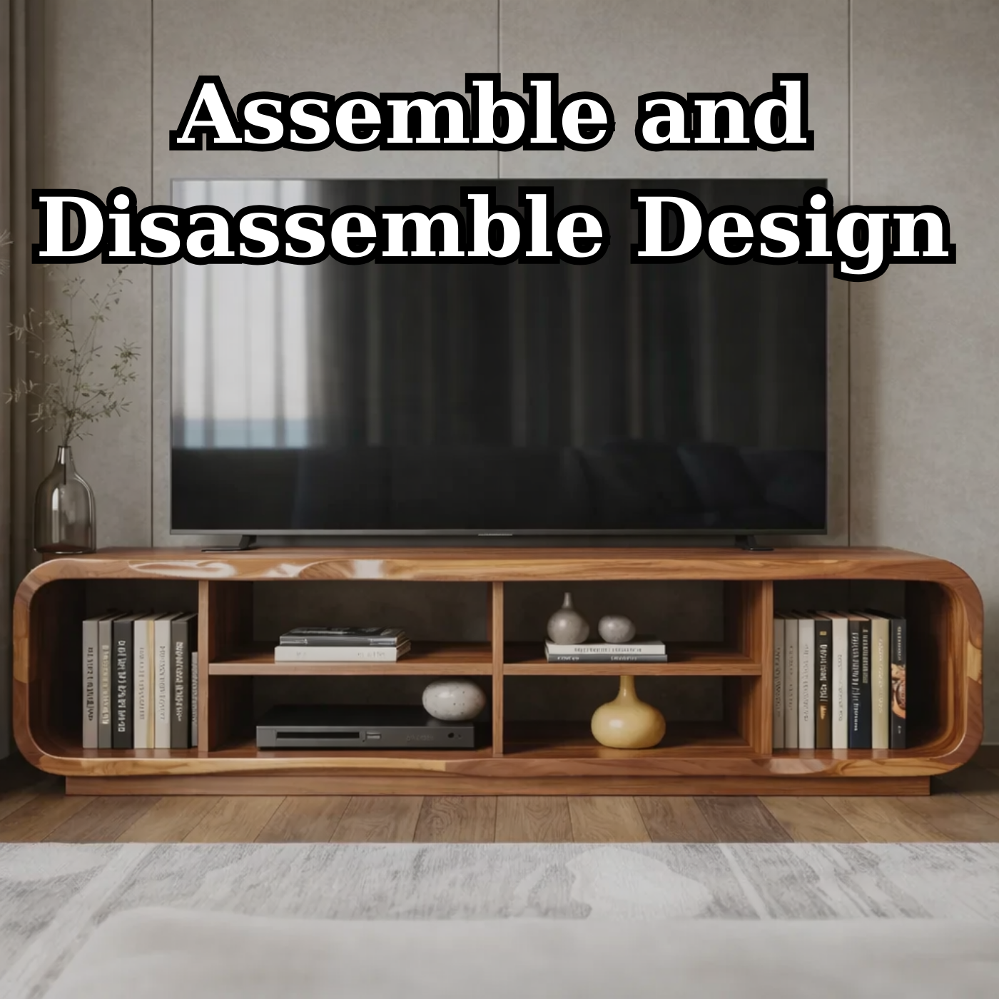 Modern Solid Wood TV Stand with Open Shelf Storage, Walnut Media Console for Living Room