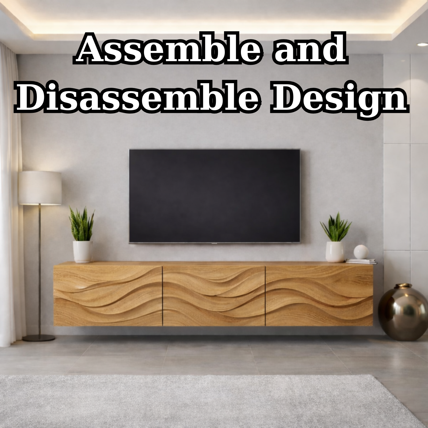 Wave Carved Solid Oak TV Stand with Modern Design, Stylish Media Console for Living Room