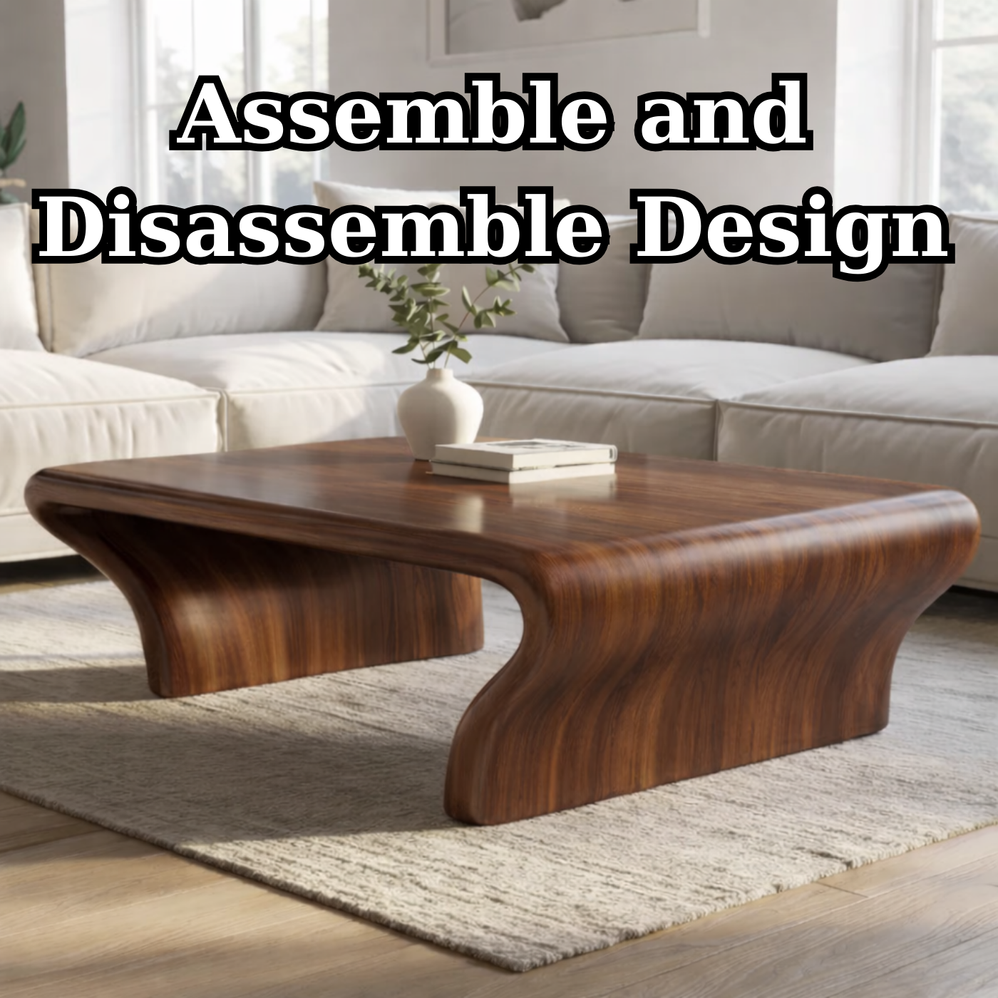 Sculptural Walnut Coffee Table with Curved Design, Modern and Minimalist Living Room Décor