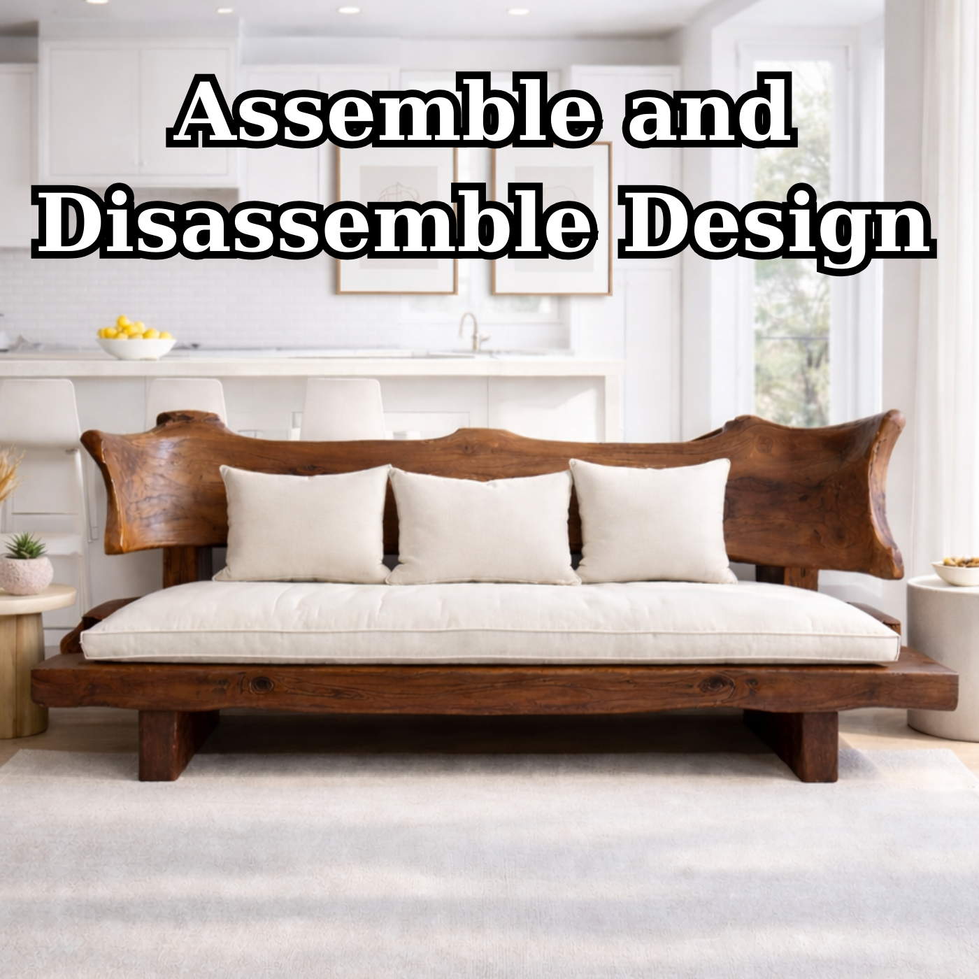 Live Edge Solid Wood Sofa Rustic Natural Wood Couch Handmade Organic Living Room Sofa