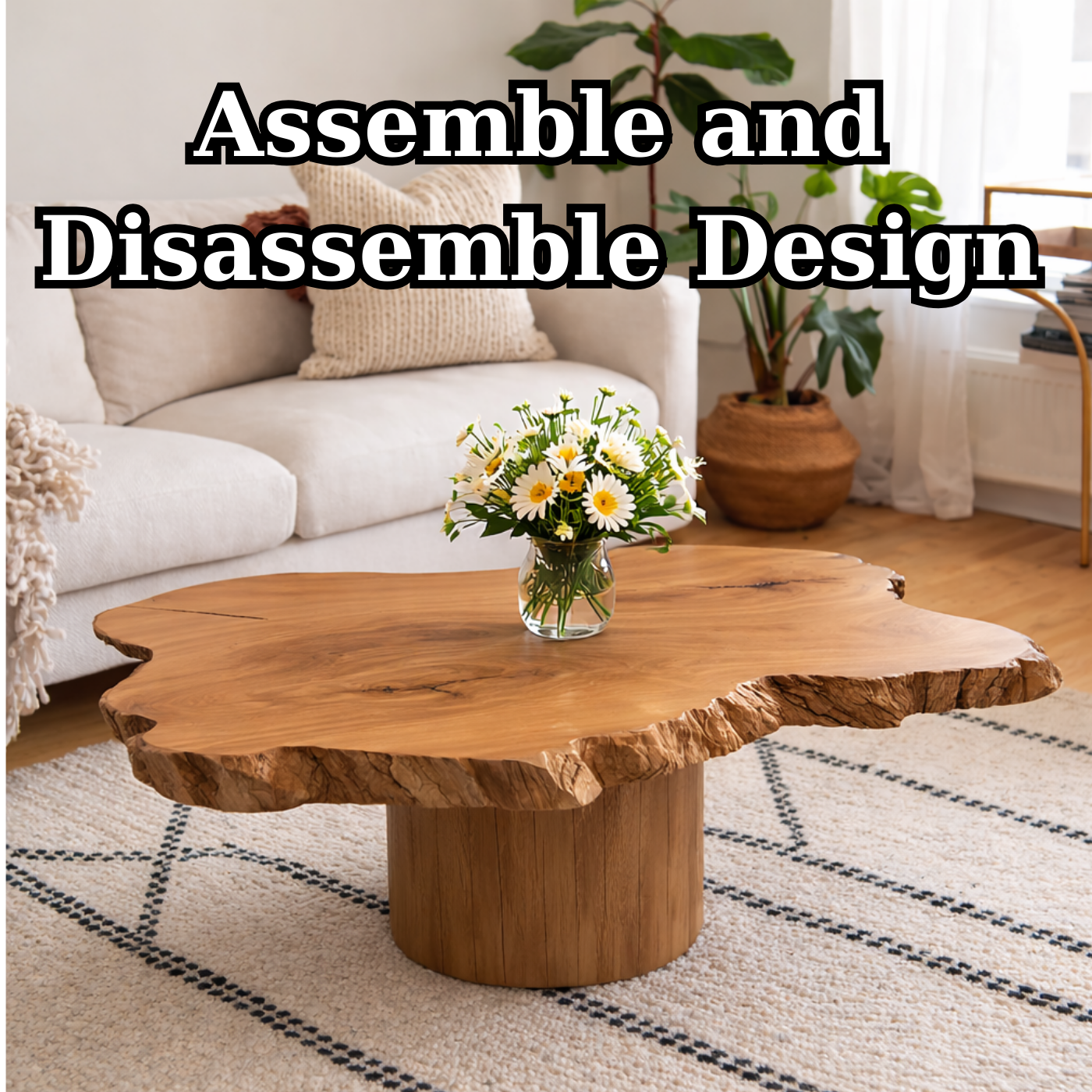 Live Edge Solid Wood Coffee Table for Living Room with Pedestal Base
