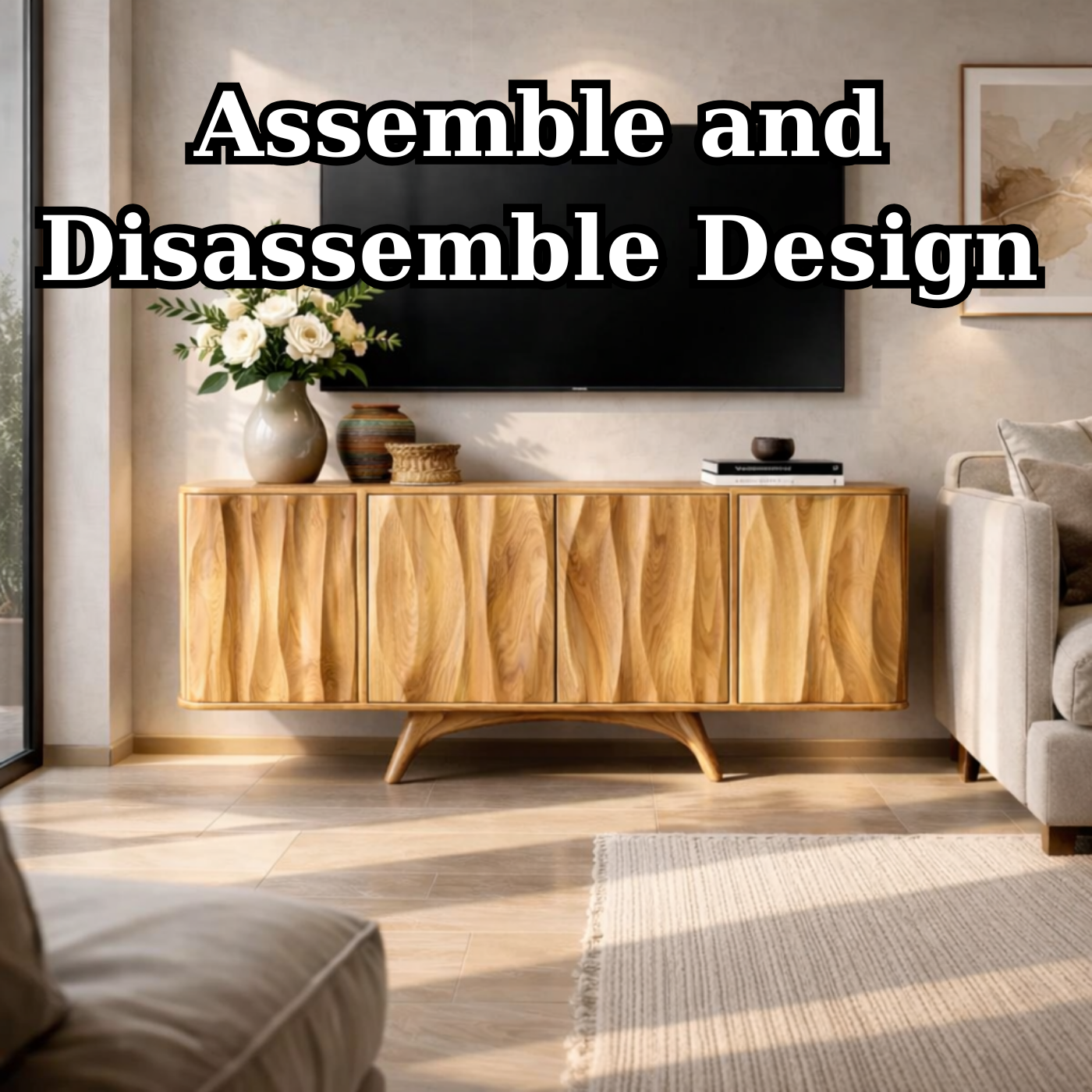 Solid Wood TV Stand for Living Room with Cabinet Storage