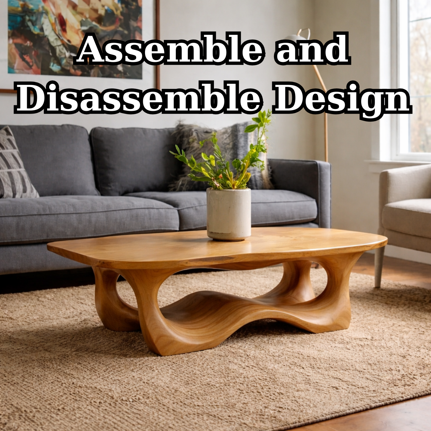Solid Wood Coffee Table with Sculptural Base and Organic Curved Design