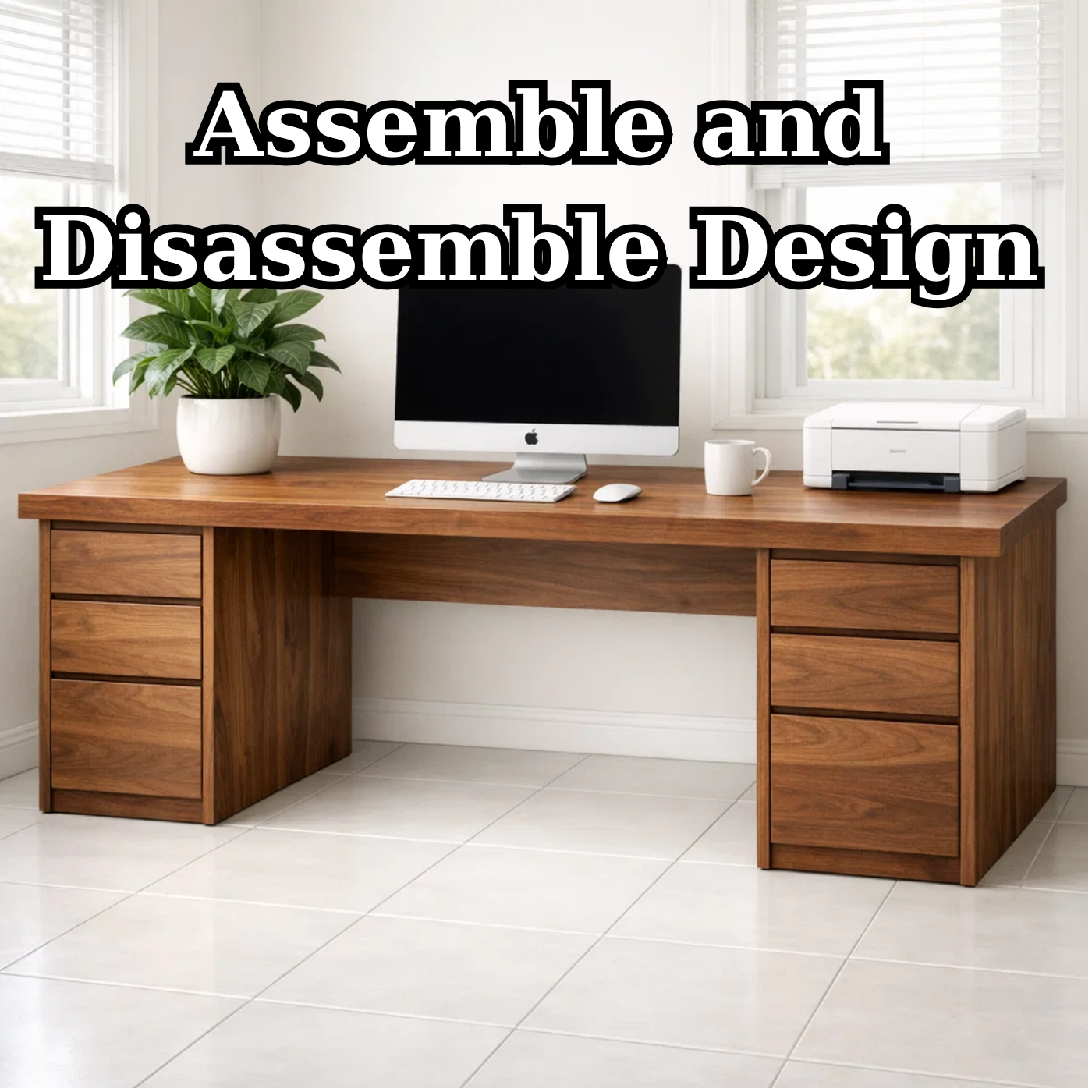 Large Solid Wood Executive Desk with Double Pedestal Storage Drawers